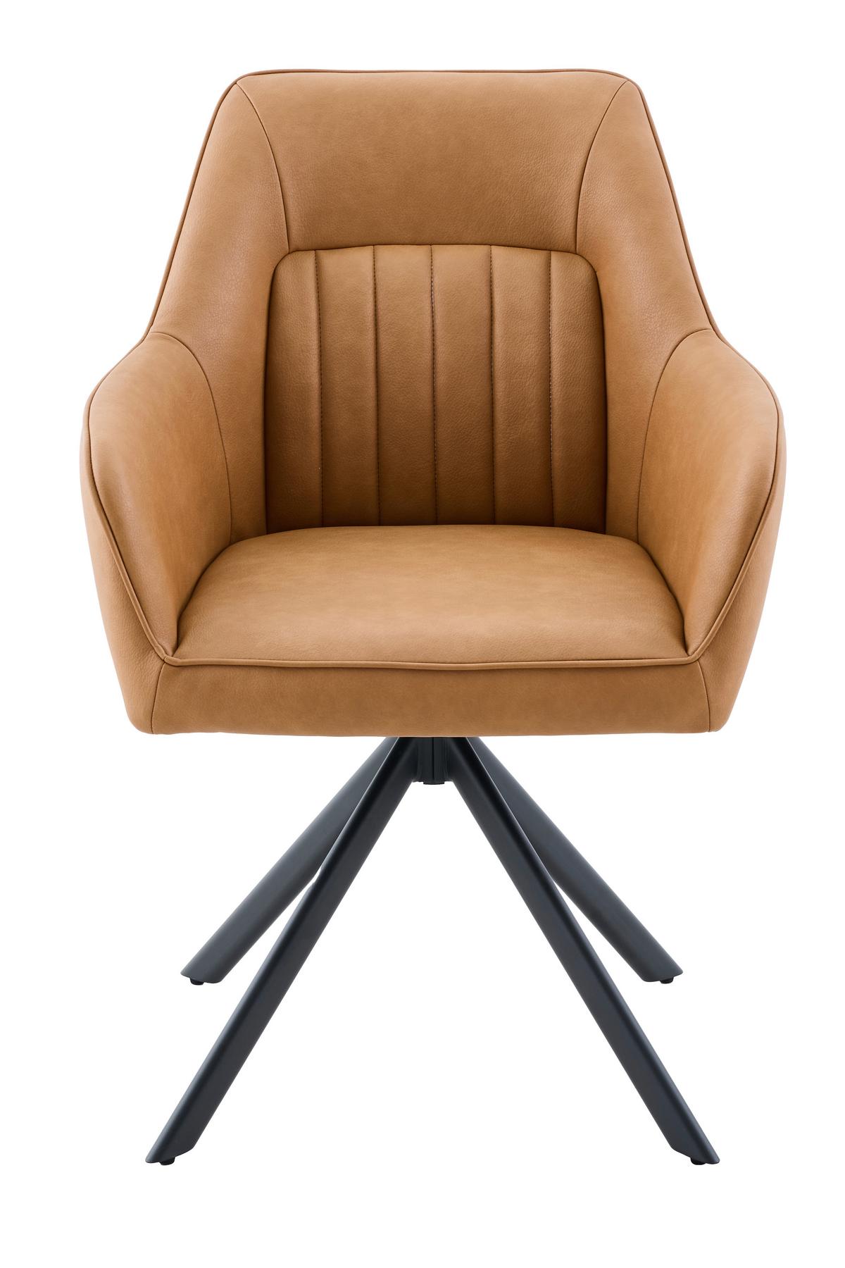 Armlehnstuhl-Set Polina S 2er-Set - Cognac/Schwarz, MODERN, Textil/Metall (62/92/68cm) - MID.YOU