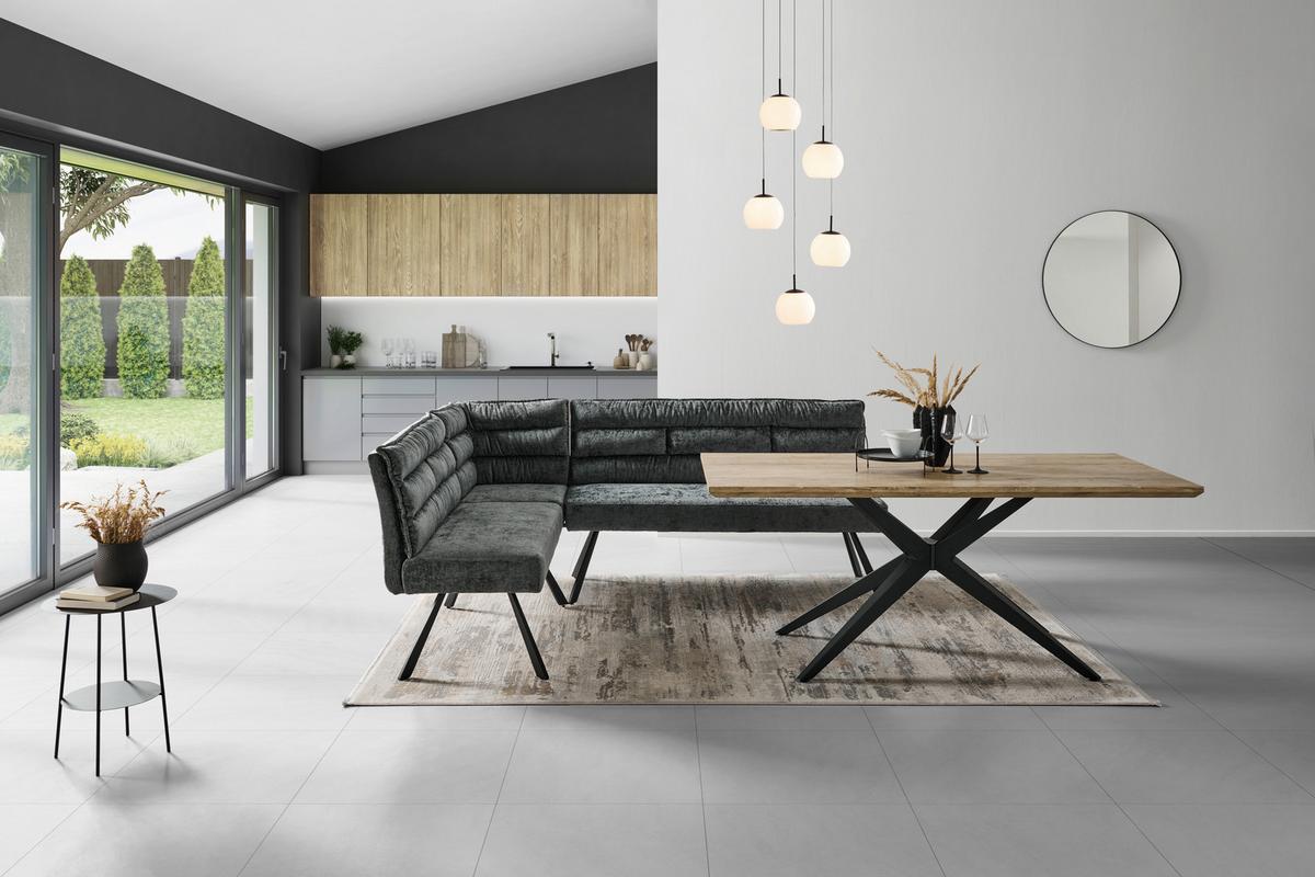 Eckbank  YURi Grau, Schenkel: 176x214 cm - Schwarz/Grau, LIFESTYLE, Textil/Metall (176-214/68/88cm) - Livetastic