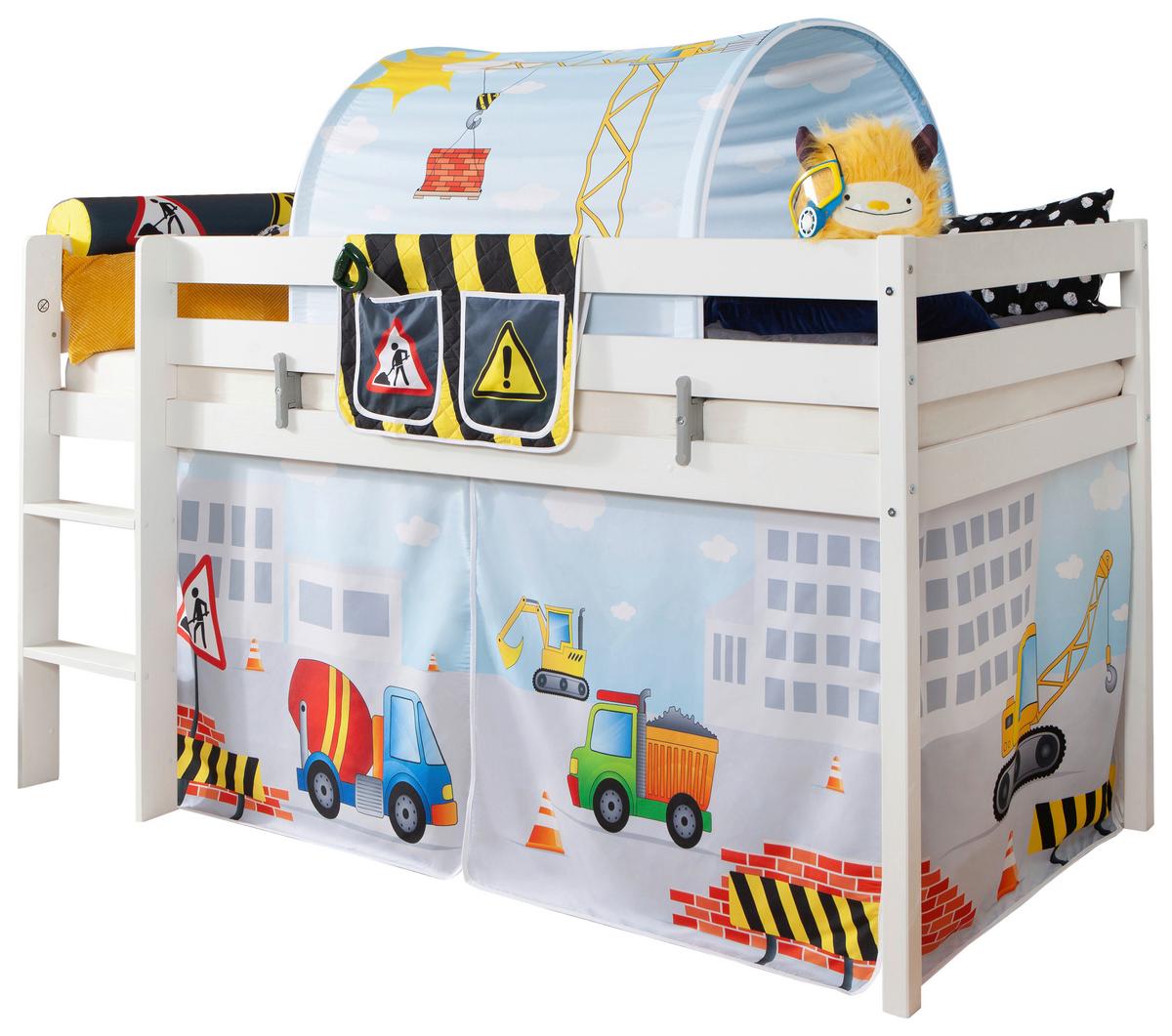 Hochbett Malte Weiß inkl. Rollrost, Tunnel, 90x200 cm - Weiß/Naturfarben, Natur, Holz/Textil (90/200cm) - MID.YOU