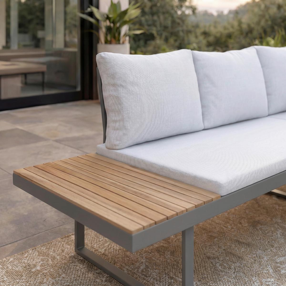 TERASOVÁ SEDACÍ SOUPRAVA ELIA - světle šedá, Moderní, kov/dřevo (236,5/75/236,5cm) - Bessagi Garden