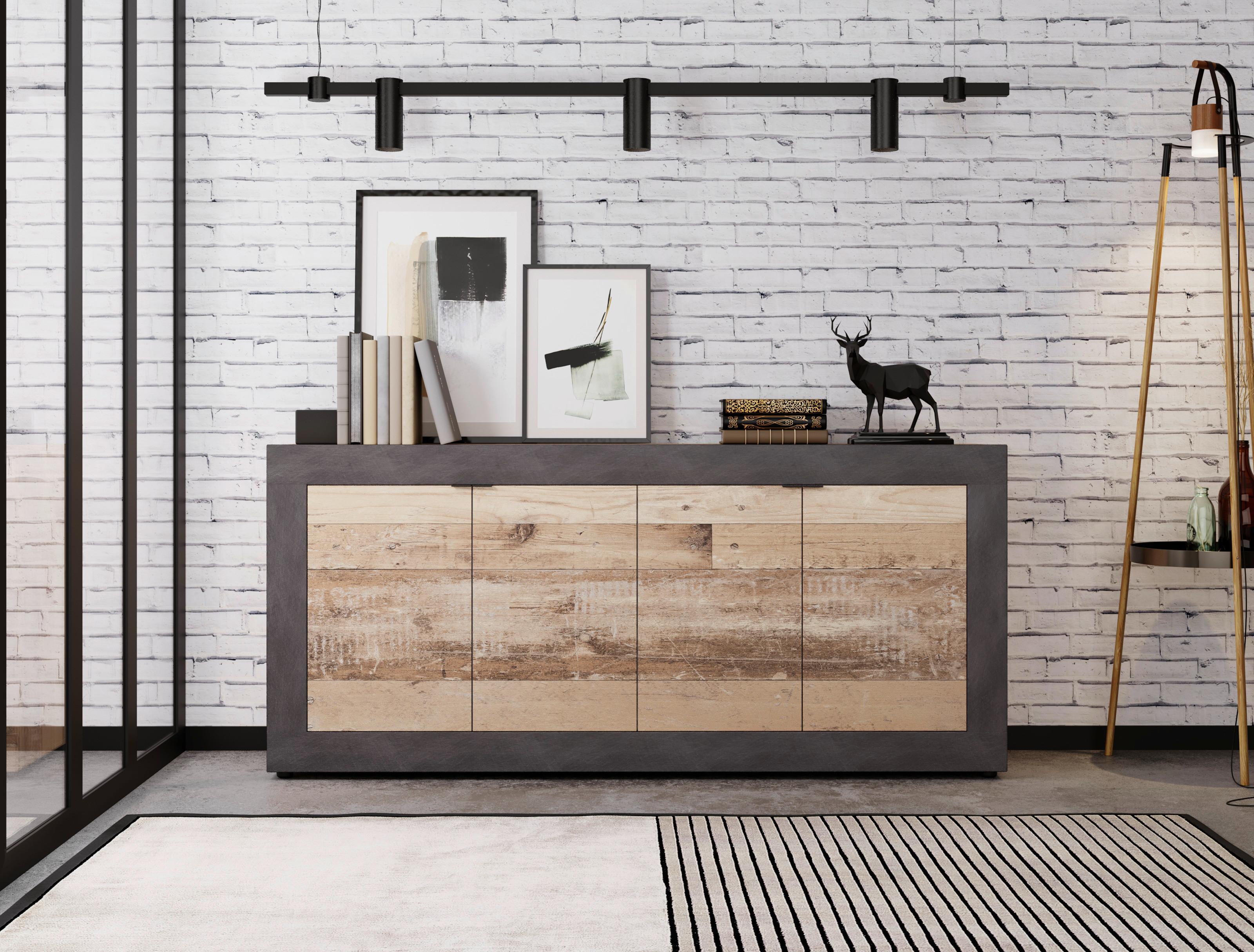 Sideboard Lunea - Alteiche/Schwarz, Design, Holzwerkstoff (180/86/42cm) - MID.YOU
