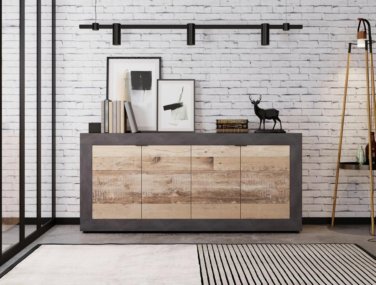 Sideboard 180cm Lunea Alteiche Hell Dekor - Alteiche/Schwarz, Design, Holzwerkstoff (180/86/42cm) - MID.YOU