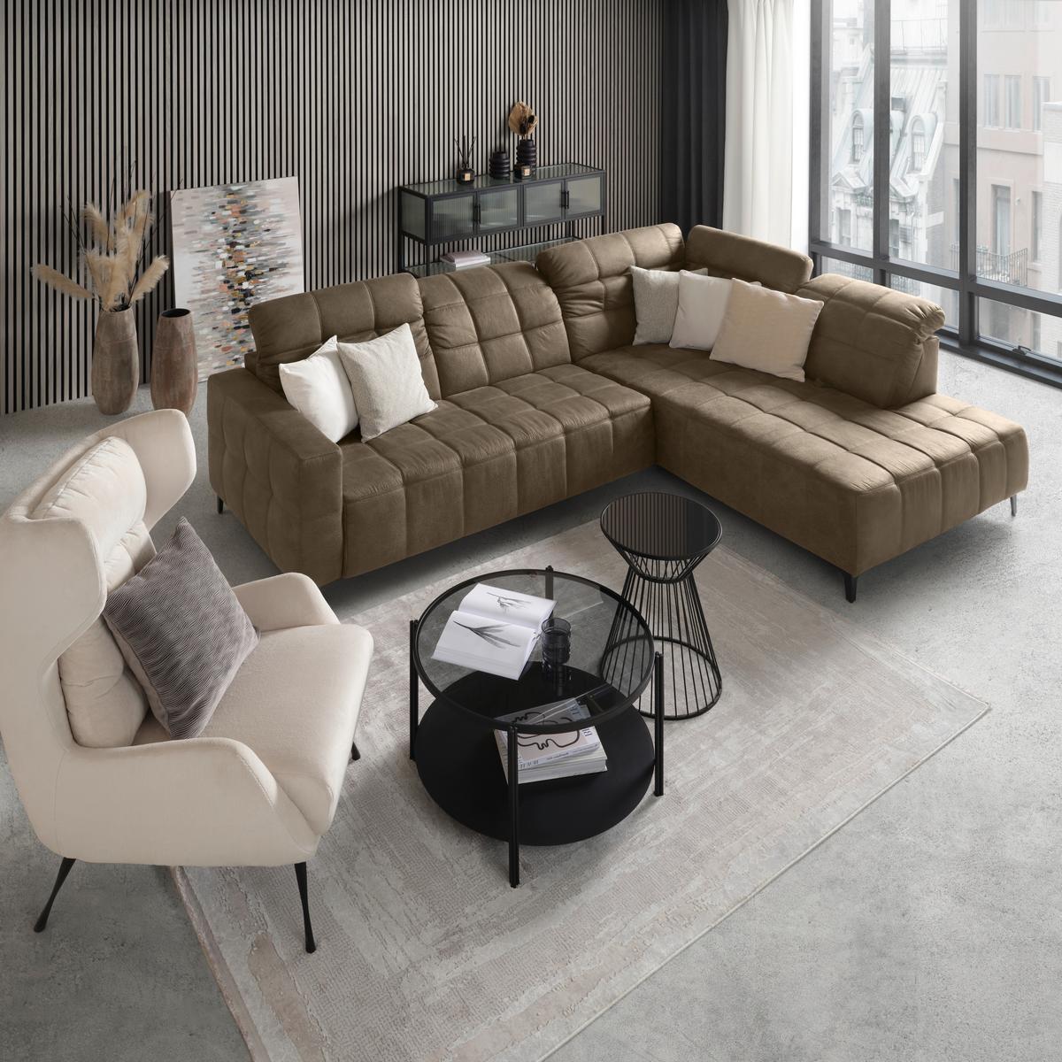 Rohová sedačka PANAMA, pravá, sivohnedá - čierna/taupe, Konventionell, kov/textil (304/89-102/216cm) - Premium Living