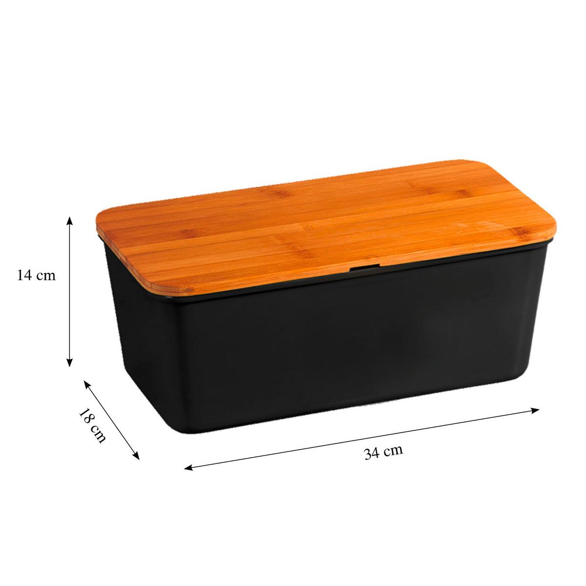 Brotbox Schwarz L: 34 cm - Schwarz/Naturfarben, Basics, Holz/Kunststoff (34/18/13.5cm) - Kesper