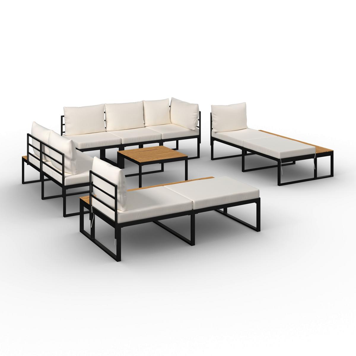 TERASOVÁ SEDACIA SÚPRAVA ADRIANO - čierna/farba akácie, Modern, kov/drevo - Bessagi Garden