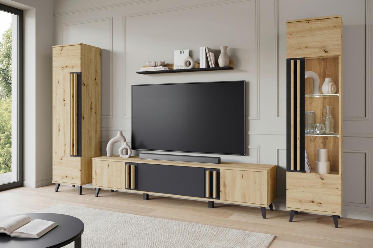 OBÝVACIA STENA HELSINKI 02 - čierna/dub artisan, Trend, kompozitné drevo/plast (260/159,5/33cm)