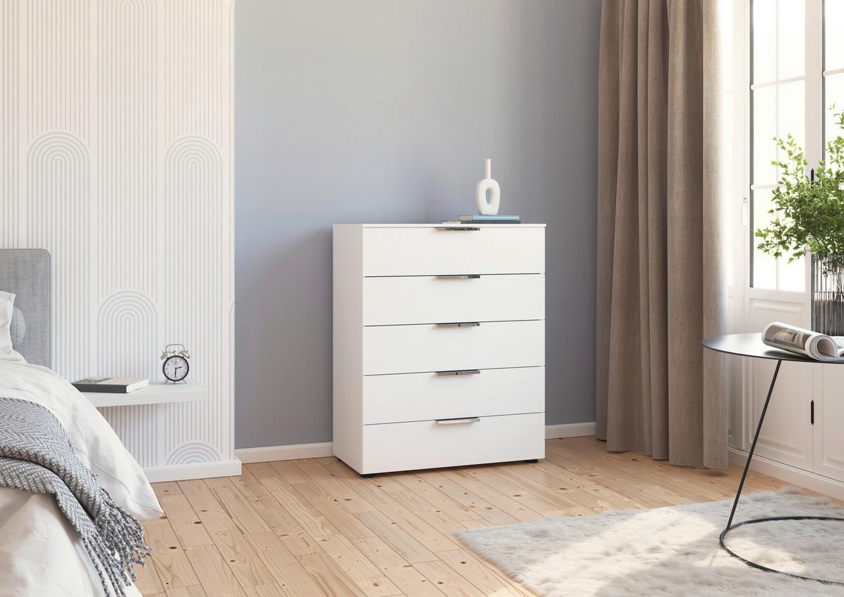 Kommode 80 Cm Flipp Weiß/chromfarben - Chromfarben/Schwarz, MODERN, Holzwerkstoff (80/100/42cm) - Rauch Möbel