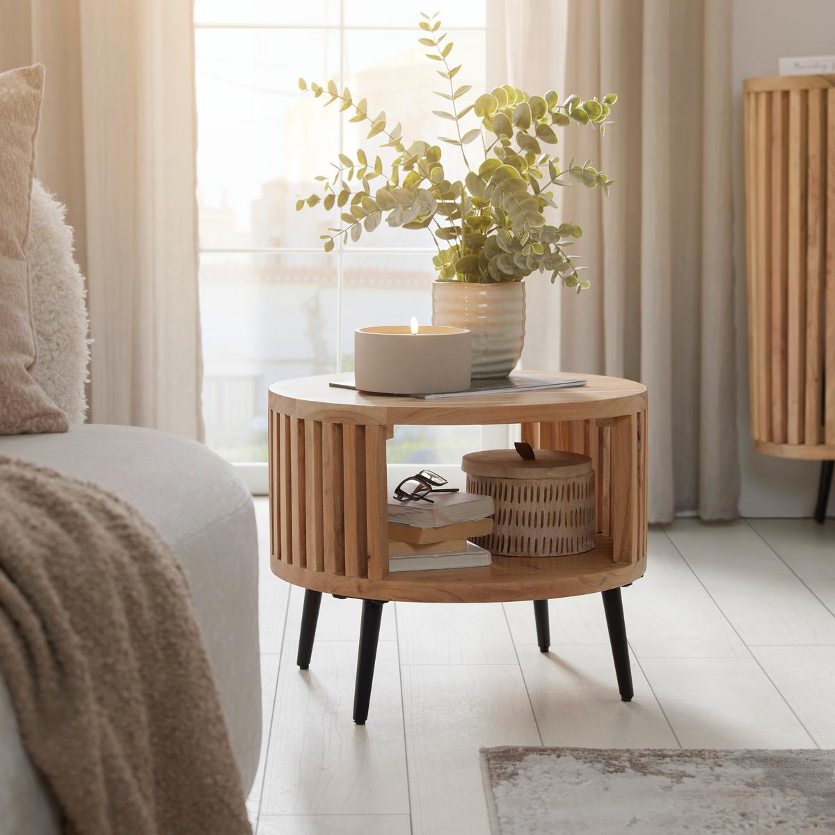 PRÍRUČNÝ STOLÍK MADDI -TREND- - čierna/prírodná farba, Lifestyle, kov/drevo (50/40/50cm) - Mömax