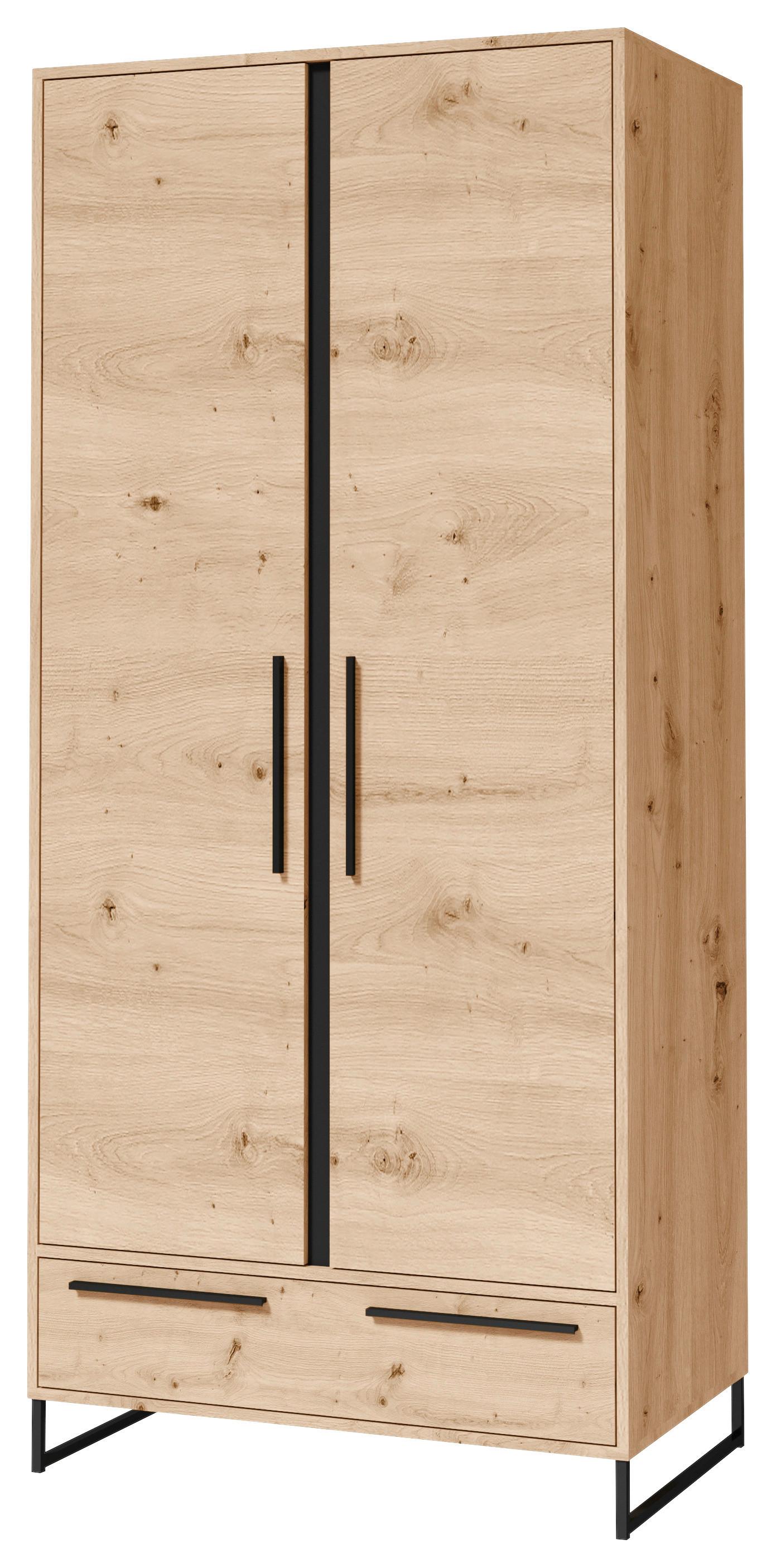 Szekrény Arkadia - fekete/Artisan tölgy, Modern, faalapú anyag (90/200/55cm)
