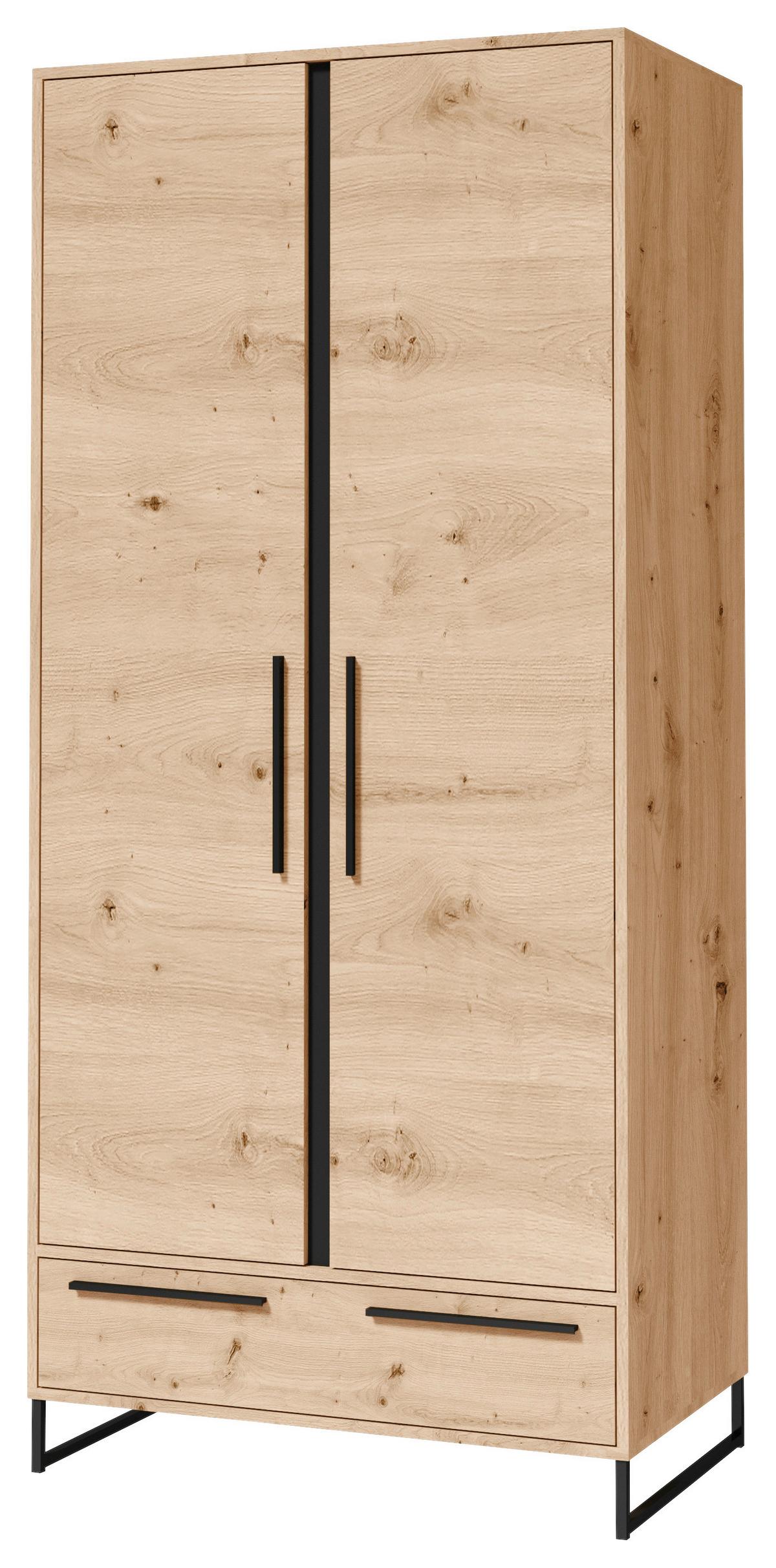 Szekrény Arkadia - fekete/Artisan tölgy, Modern, faalapú anyag (90/200/55cm)