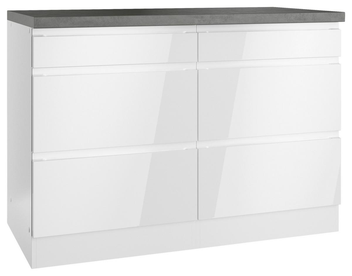 Küchenunterschrank Monza 120 Cm Weiß/grau - Weiß Hochglanz/Weiß, LIFESTYLE, Holzwerkstoff (120/86/60cm) - Held