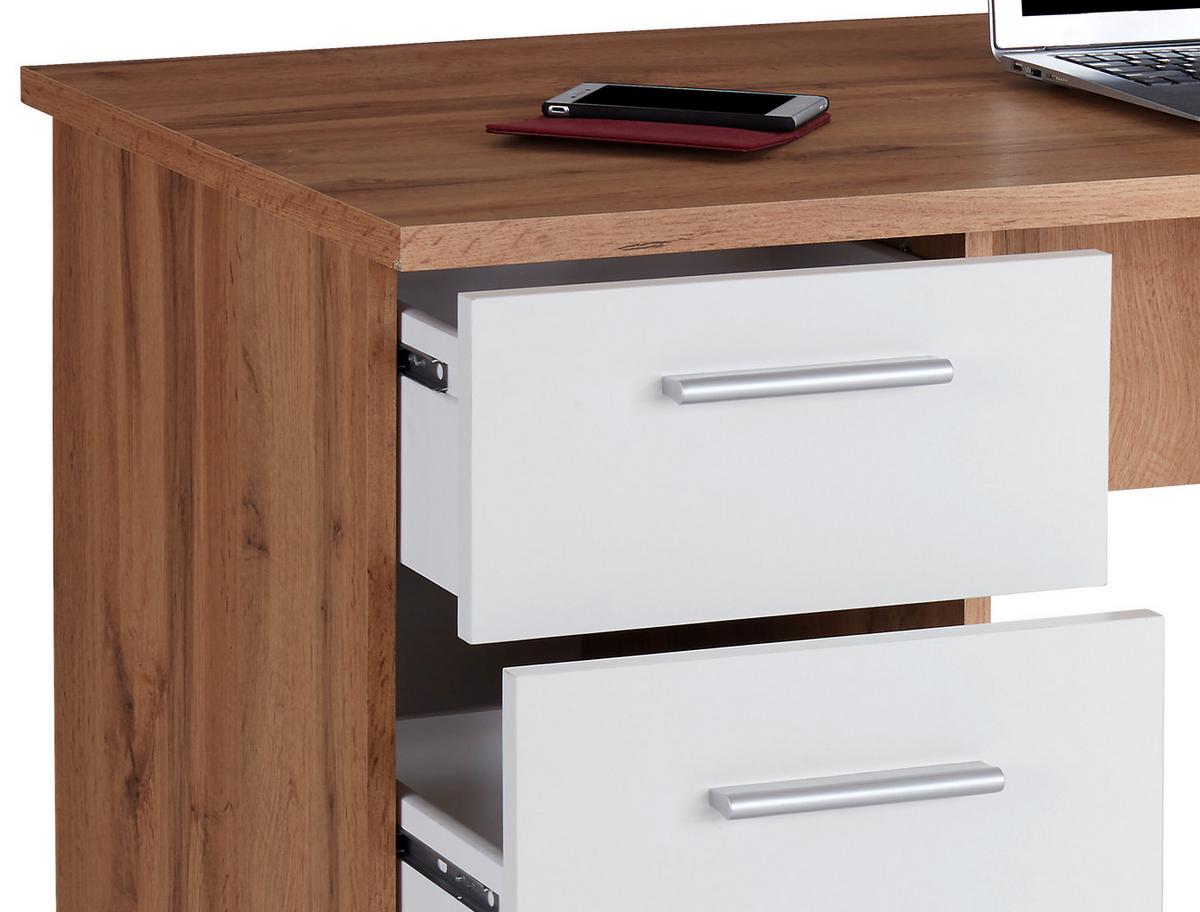 Schreibtisch mit Stauraum B 138 cm H 76cm Mx 143 Eiche Dekor - Eichefarben/Weiß, MODERN, Holzwerkstoff (138/76cm)