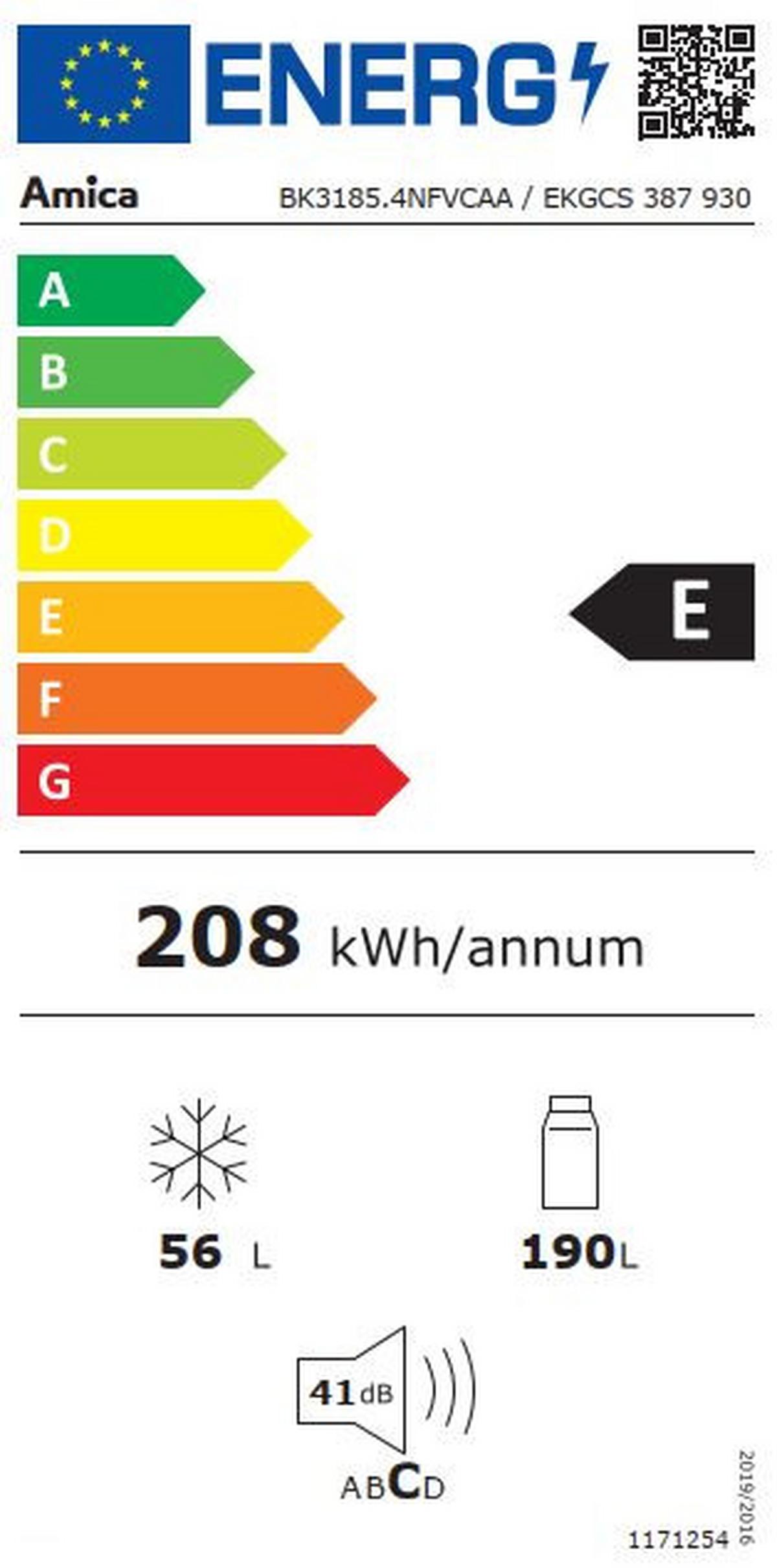 Kühl-gefrier-kombination Ekgcs 387 931 - Weiß, Basics, Glas/Metall (54/176,9/54cm) - Amica