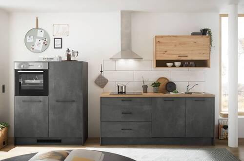 Kuchynský blok TORONTO bez spotrebičov, š.203+123cm - čierna/sivá, Design, kov/kompozitné drevo (203-123cm) - MID.YOU