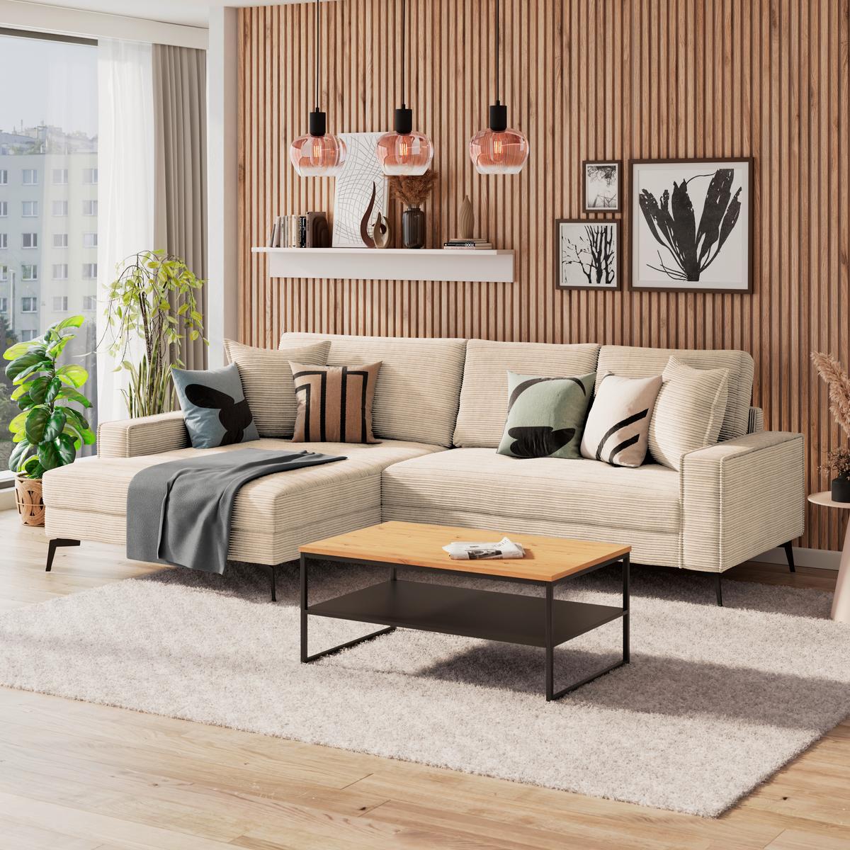Ecksofa Zero Creme 173x286 cm - Creme/Schwarz, Trend, Textil (173/286cm)