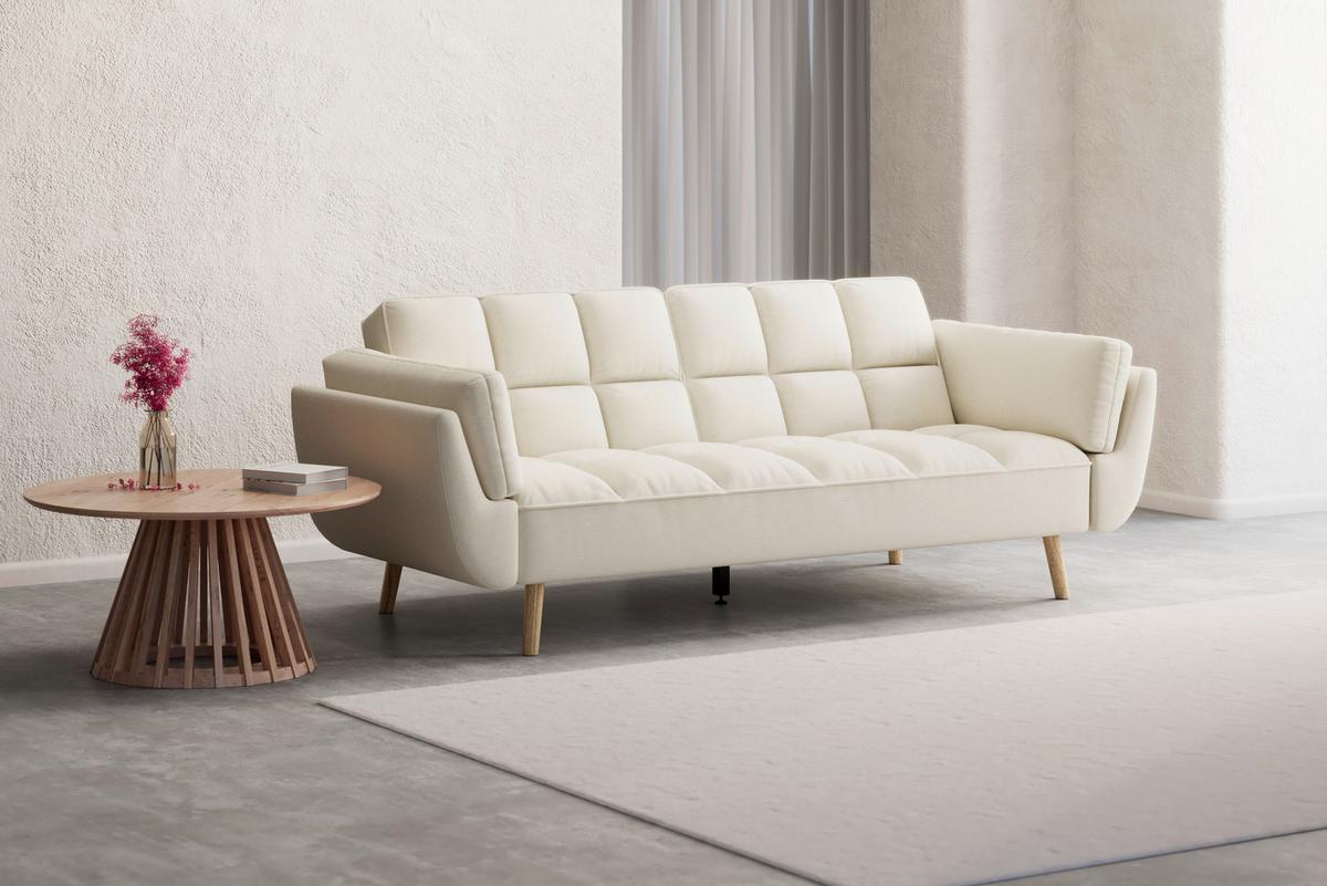 Rozkladacia pohovka CORA, krémová, max. 360 kg - krémová/prírodná farba, Modern, drevo/textil (214/92/81cm) - Bessagi Home