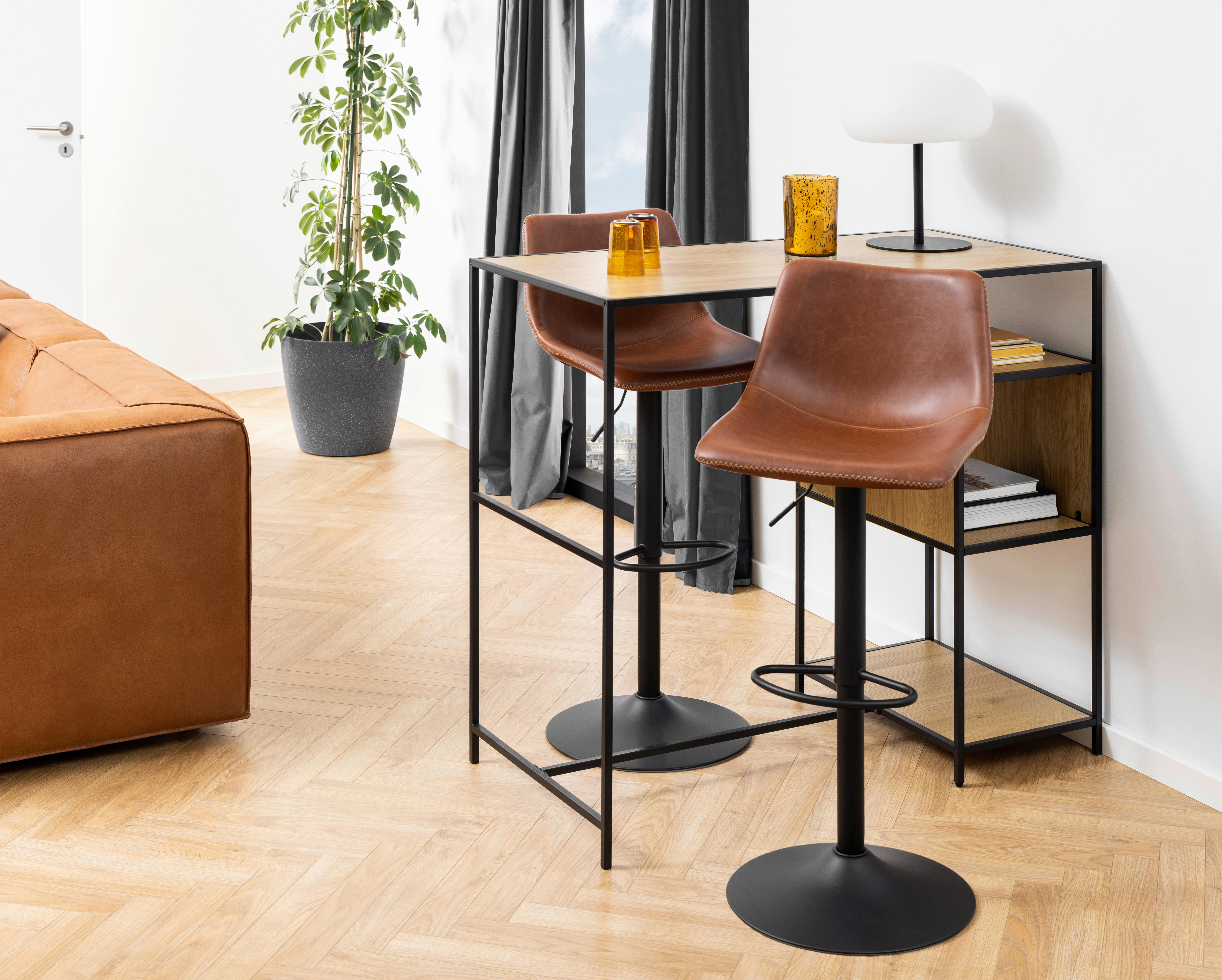 Barhocker Mit Lehne Oregon Braun/hellbraun - Hellbraun/Schwarz, Trend, Textil/Metall (47/110/51cm) - MID.YOU
