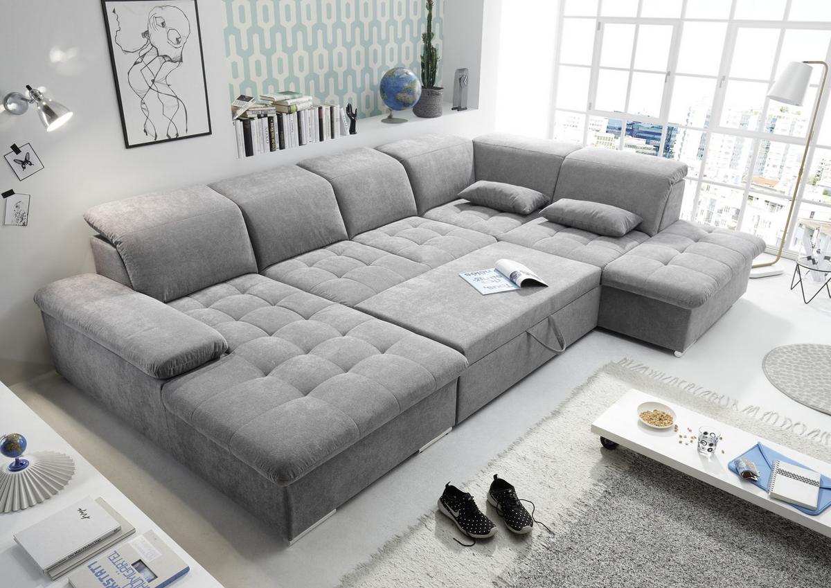 Sedací souprava WAYNE U - šedá/barvy stříbra, Konvenční, textil/plast (188/340/240cm) - MID.YOU