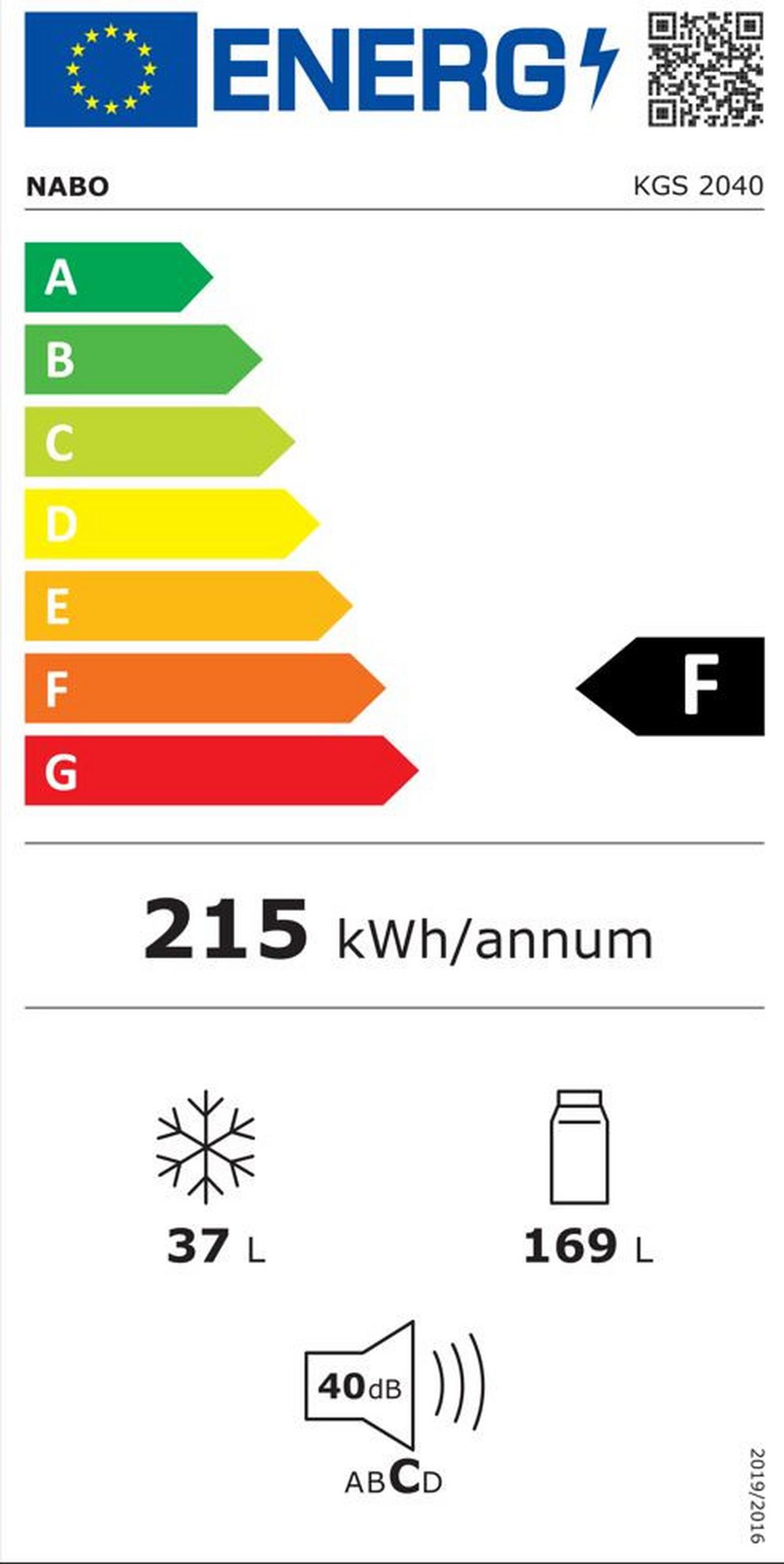 Kühl-gefrierkombination Kgs 2040 Weiß 163+41 L - Weiß, Basics, Glas/Kunststoff (55/143/55cm) - Nabo