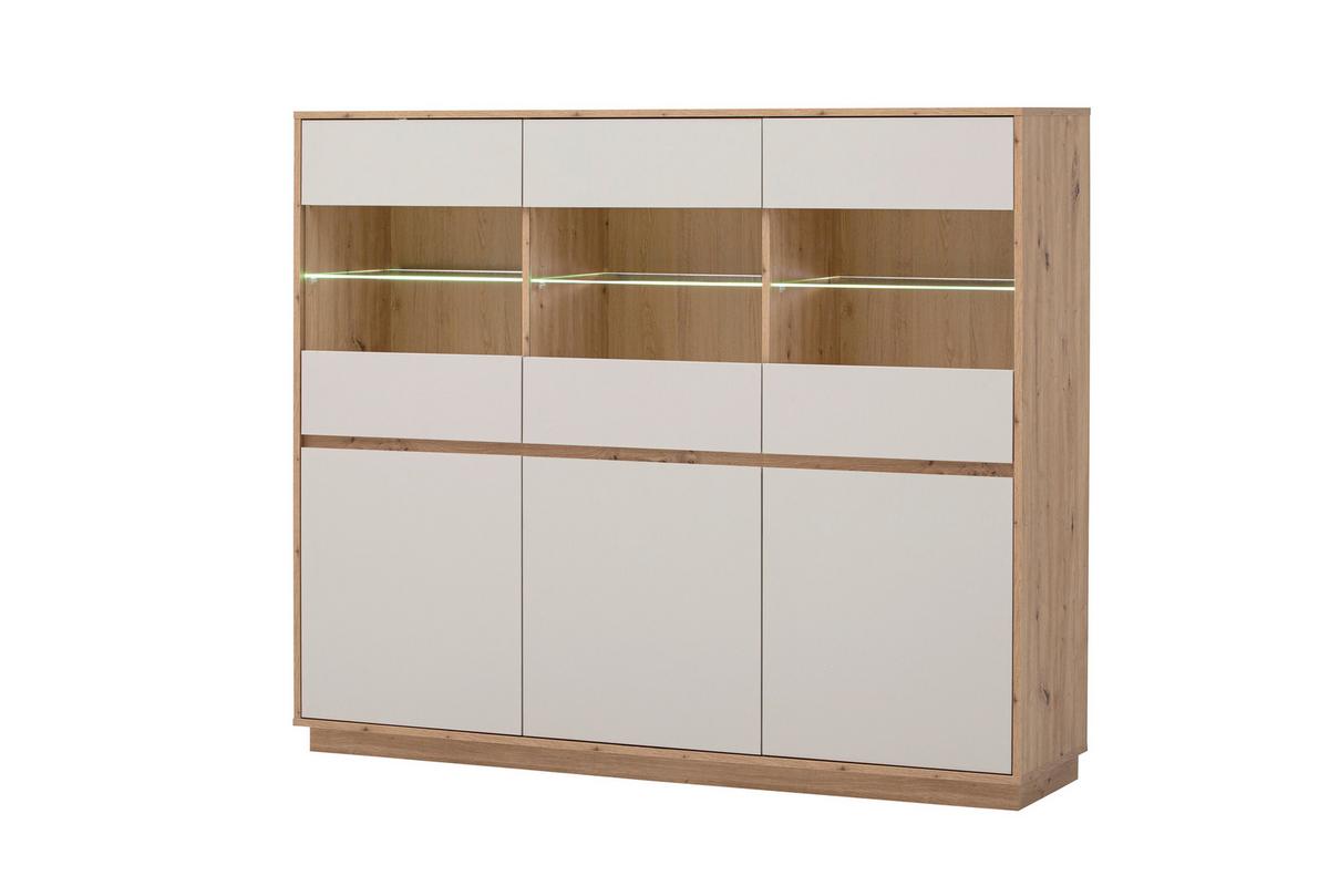 Highboard Sonora Kashmir/Eiche B: 164cm - Kaschmir/Eiche Artisan, Design, Glas/Holzwerkstoff (164/138/40cm) - MID.YOU