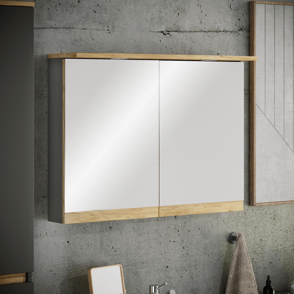 Tükrös Szekrény Cosila - méztölgy színű/antracit, Trend, faalapú anyag/üveg (80/59/23cm) - MID.YOU