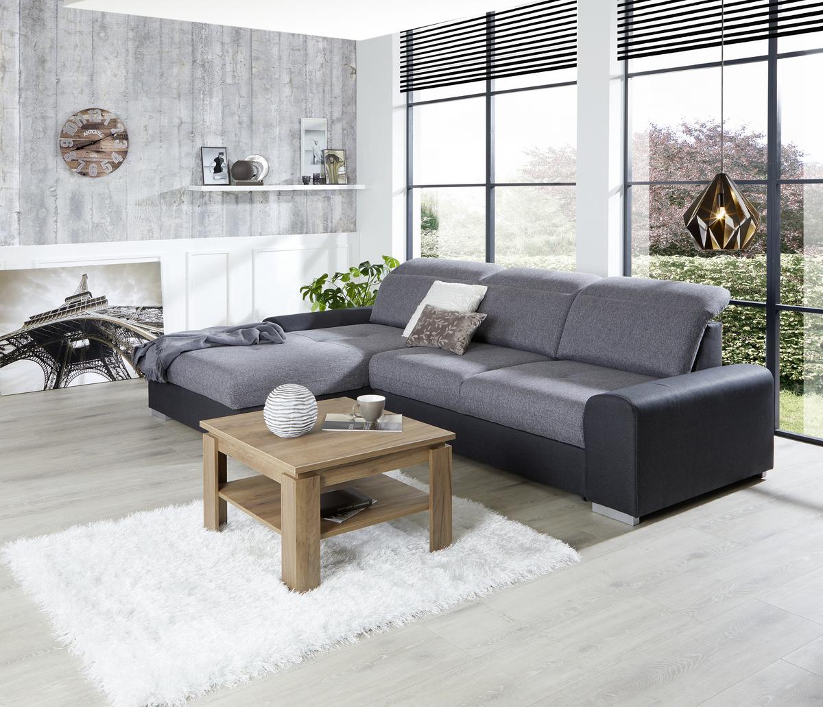 Ecksofa Mit Schlaffunktion + Bettkasten Malaga, Webstoff - Silberfarben/Graphitfarben, KONVENTIONELL, Textil (203/286cm) - Ondega