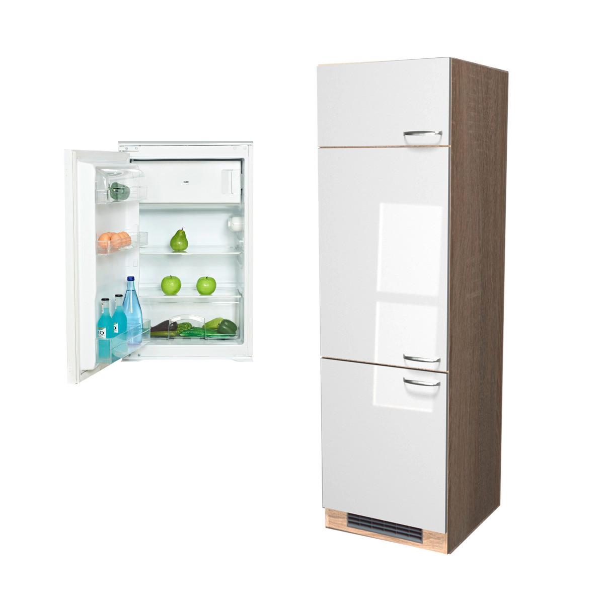 Geräteumbauschrank Valero G-60-101-000 - Weiß Hochglanz/Sonoma Eiche, MODERN, Holzwerkstoff (60/200/57cm) - FlexWell