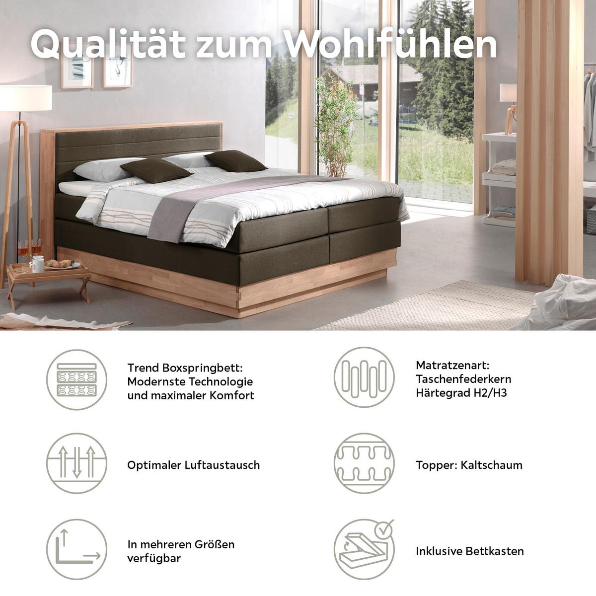 Boxspringbett Mit Topper 160x200 Cm Moneta - Eichefarben/Schwarz, MODERN, Holz/Textil (160/200cm) - MID.YOU