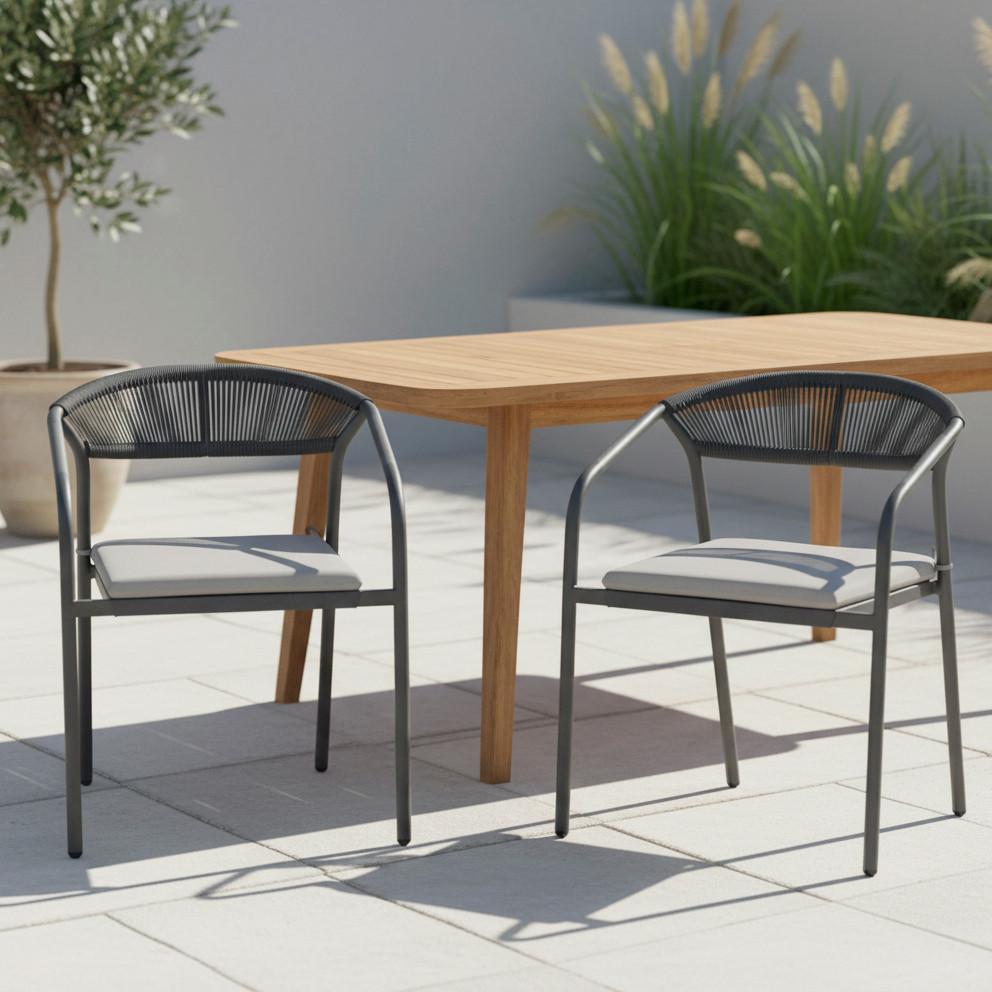 Sada záhradných kresiel BENICIO - čierna/sivá, Modern, kov/textil (56/80/64cm) - Bessagi Garden