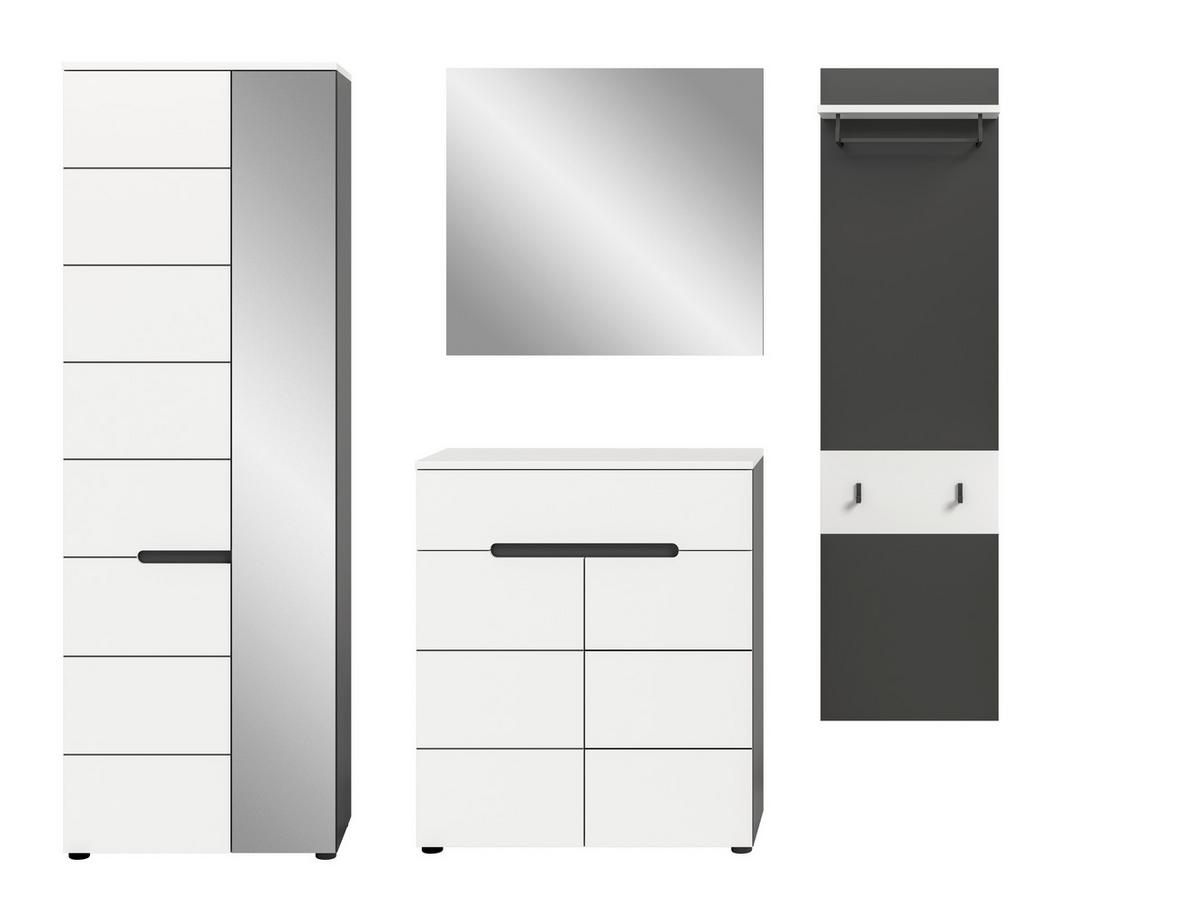 Garderobe Canu 4-teilig Weiß/basalt Grau B: 220 Cm - Weiß, Design, Holzwerkstoff (220/190/37cm) - Livetastic