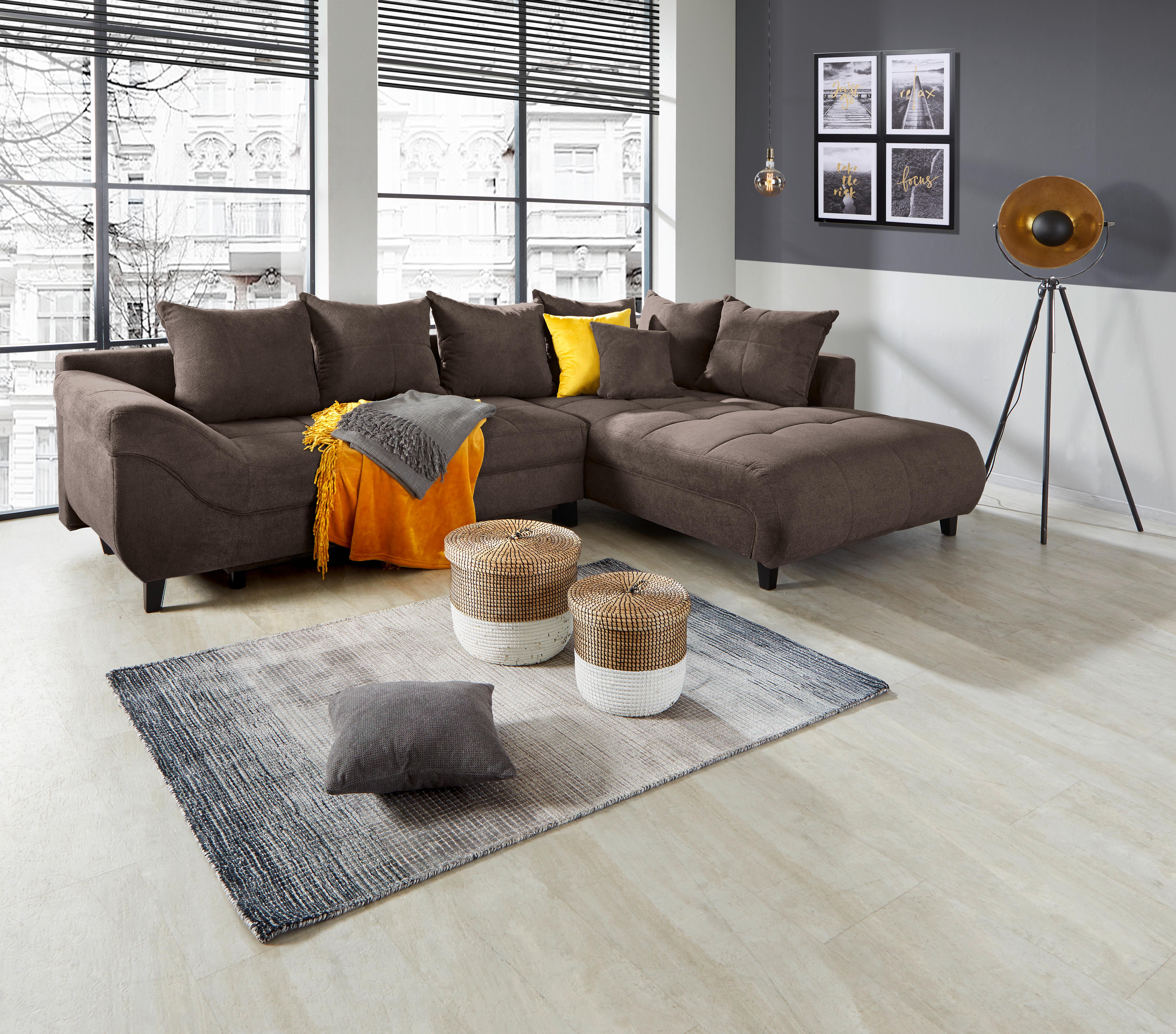Ecksofa Mendoza - Dunkelbraun/Schwarz, Design, Textil (309/197cm) - Ondega