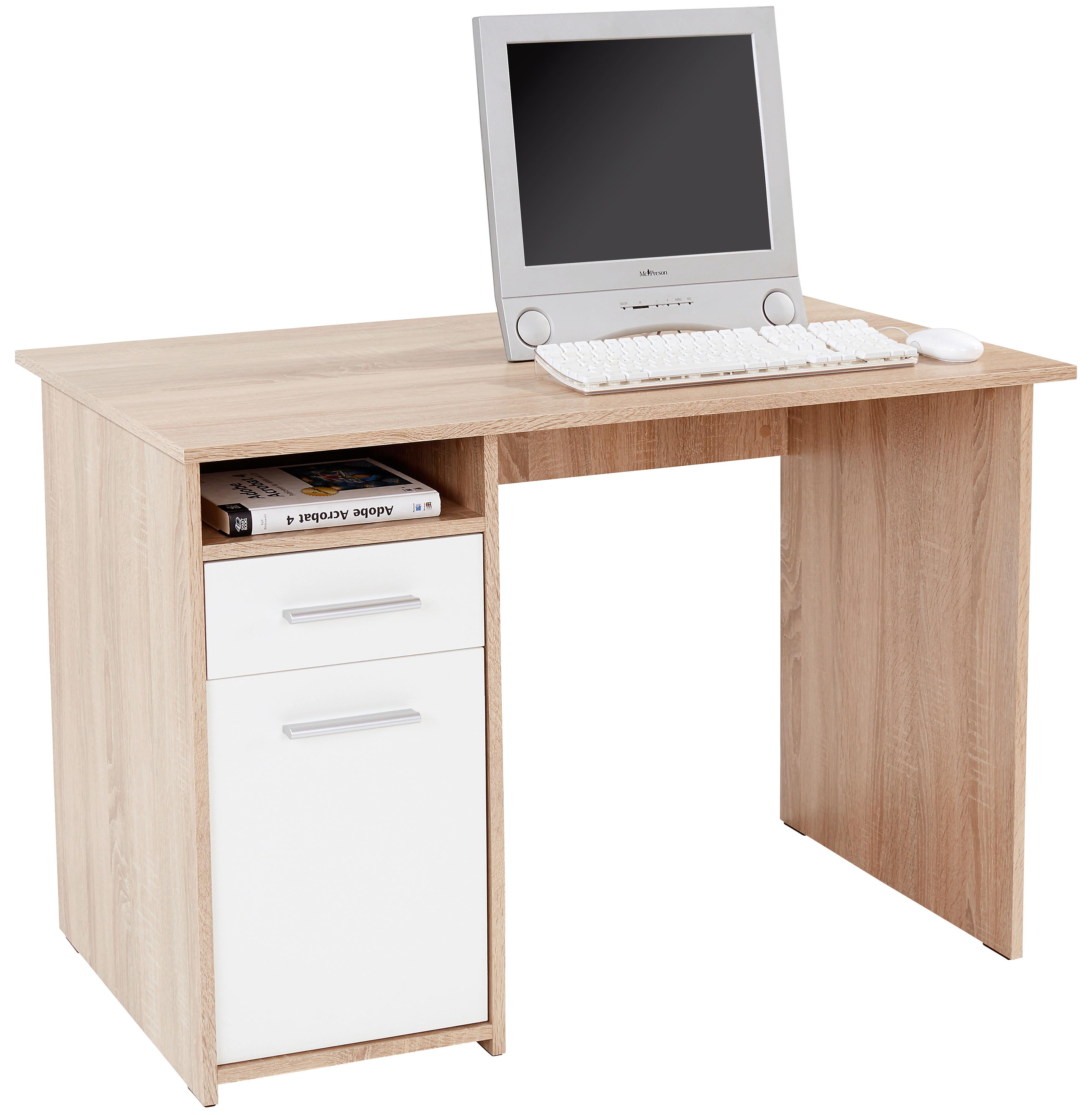 Schreibtisch + Stauraum B 110 cm H 74cm Palermo, Eiche Dekor - Weiß/Sonoma Eiche, MODERN, Holzwerkstoff (110/74/60cm)