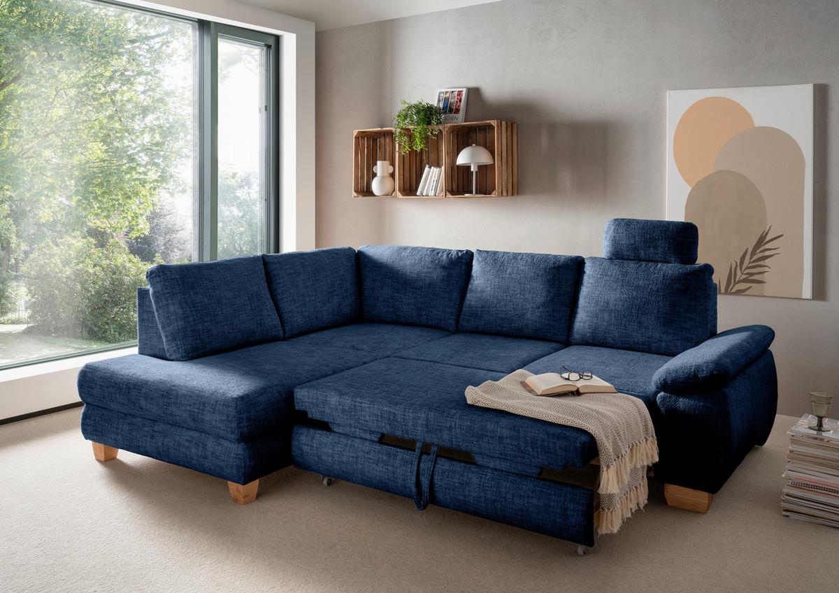 Eckschlafsofa Positano, Blau S: 206x265 Cm - Wildeiche/Blau, MODERN, Textil (206/265cm) - Livetastic