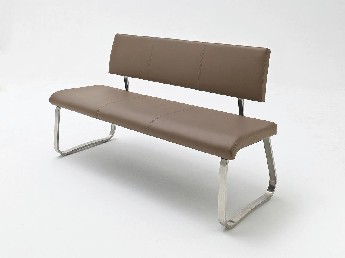 Sitzbank Arco Leder Cappuccino B: 155 cm - Edelstahlfarben/Cappuccino, Trend, Leder/Metall (155/86/59cm)