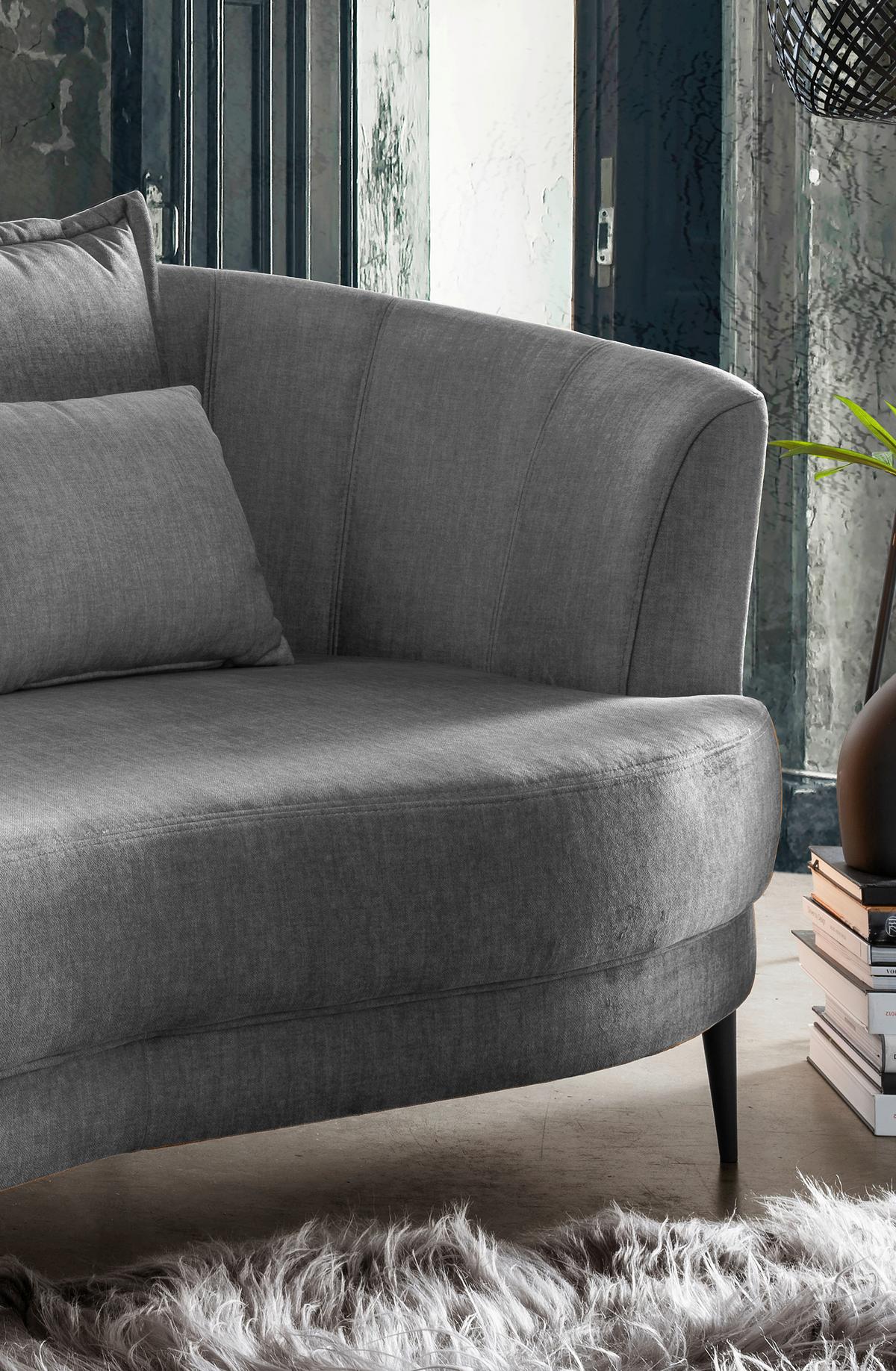 Ottomane Pistaccio Grau Velours, Rücken Echt B: 211 cm - Schwarz/Grau, MODERN, Textil (211/85/102cm) - Livetastic