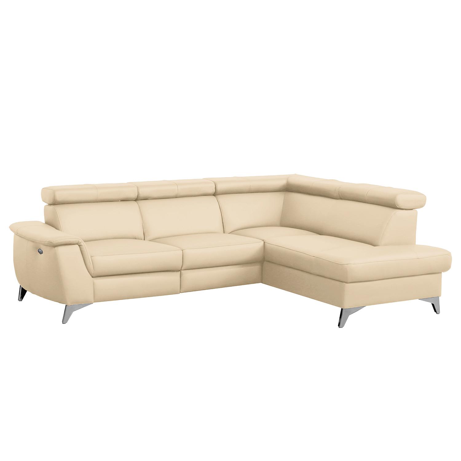 Ecksofa Lince Beige S: 257x197 Cm - Chromfarben/Beige, Design, Leder/Textil (257/197cm) - Livetastic