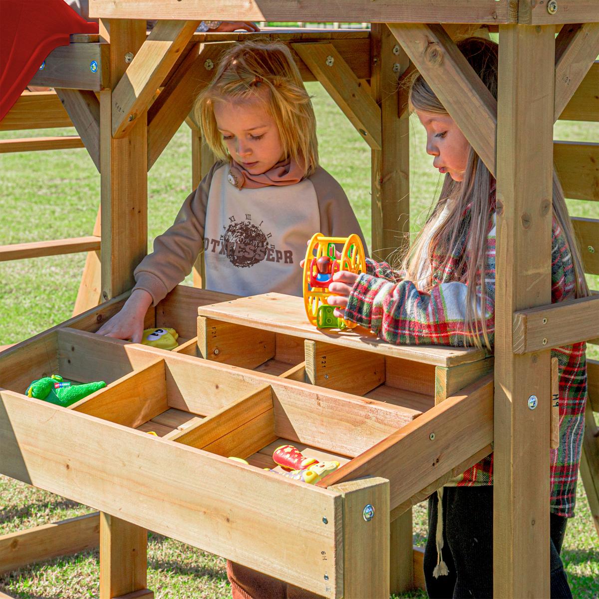 Spielturm mit Rutsche Rot - Anthrazit/Rot, Basics, Holz/Kunststoff (482/500/338cm) - Ambia Garden