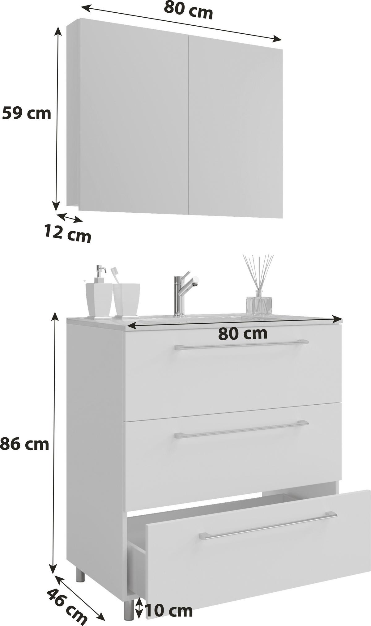 Badezimmer Schubo 3-Teilig Weiß B: 80 cm - Alufarben/Weiß, MODERN, Keramik/Holzwerkstoff (80cm) - MID.YOU