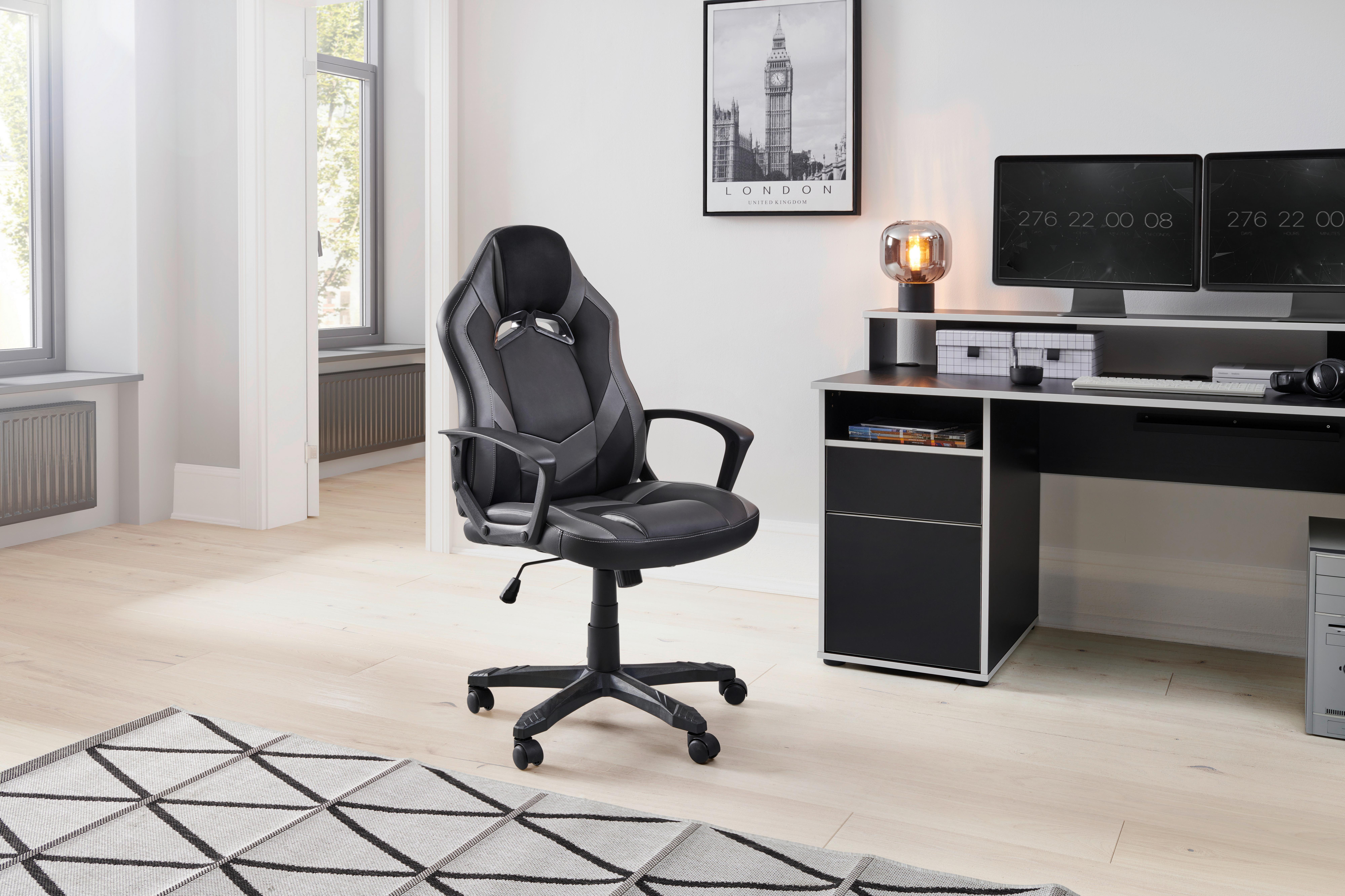 Gamingstuhl Francisco - Schwarz/Grau, LIFESTYLE, Kunststoff/Textil (60/107-117/69cm) - MID.YOU