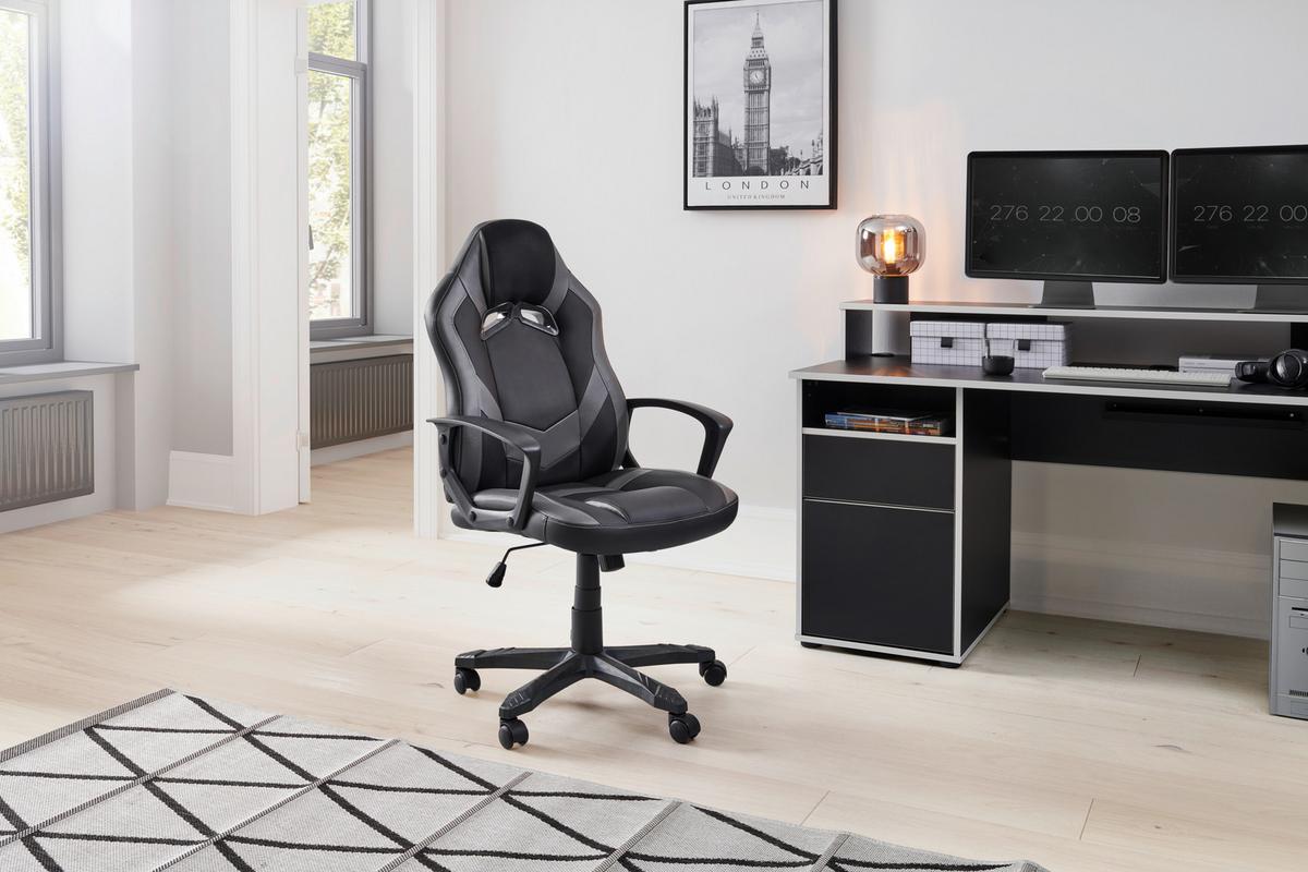 Gamingstuhl Francisco - Schwarz/Grau, LIFESTYLE, Kunststoff/Textil (60/107-117/69cm) - MID.YOU