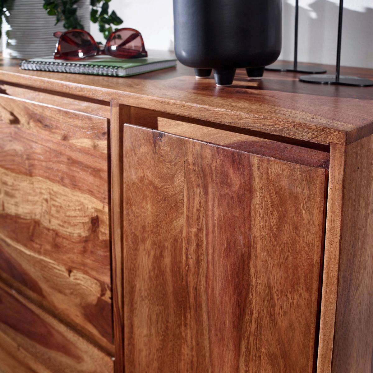 Sideboard Sheesham Sheeshamfarben B: 88 cm - Sheeshamfarben/Schwarz, Design, Holz (88/120/40cm) - MID.YOU