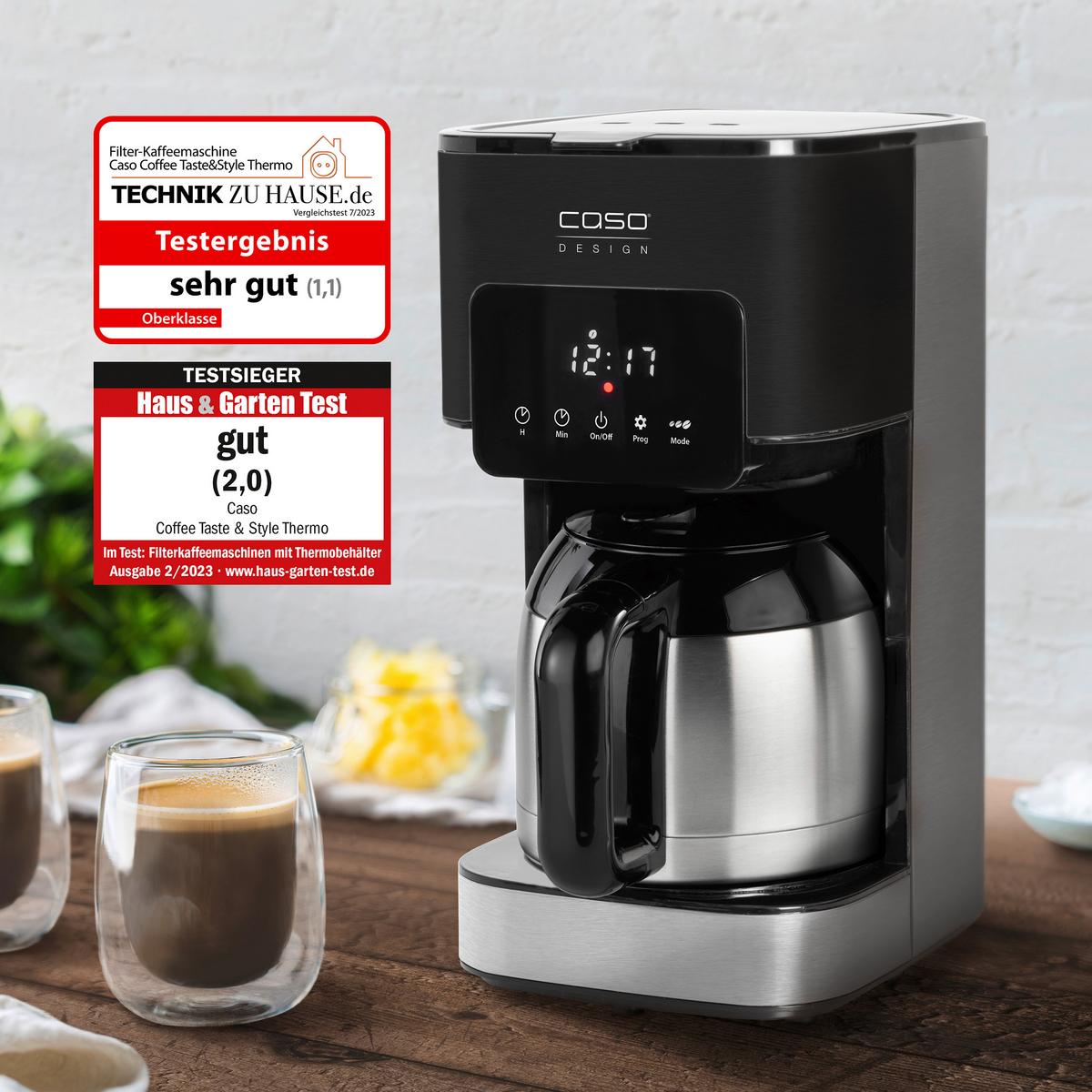 Thermo-kaffeemaschine 1847 - Silberfarben/Schwarz, Basics, Glas (17/32,5/24,5cm) - CASO Design