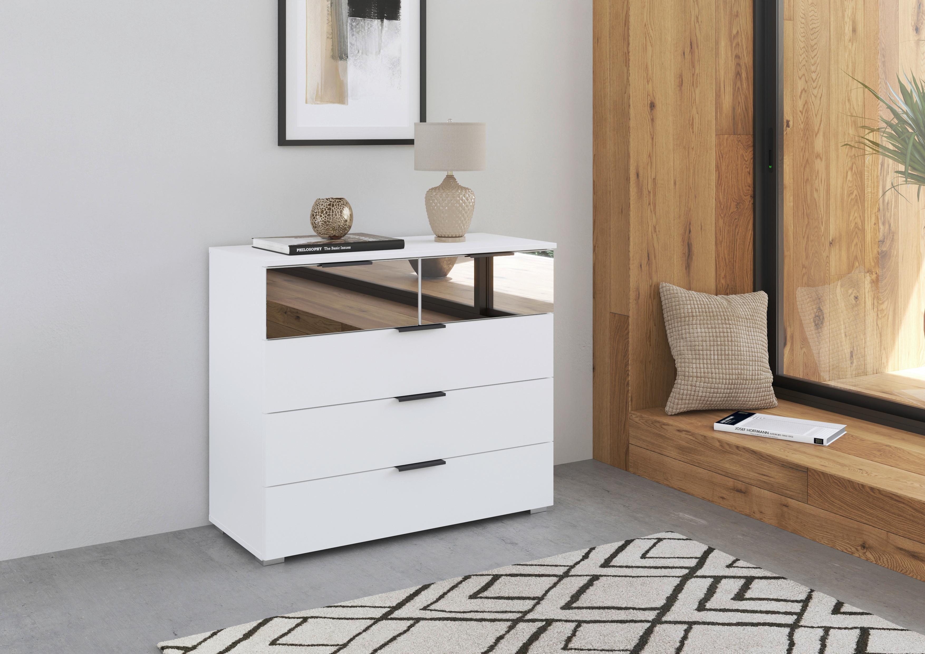 Kommode Skyla weiß, 81 cm - Alufarben/Weiß, MODERN, Glas/Holzwerkstoff (80/81/42cm) - Rauch Möbel