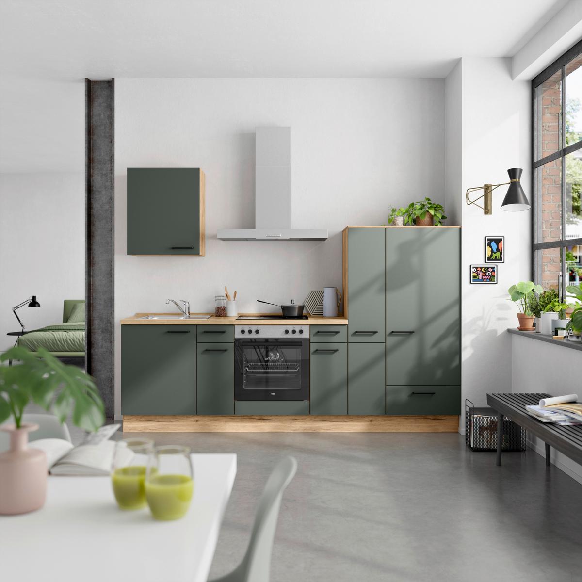 Küchenleerblock Easytouch Low-Line, L3 Rechts - Dunkelgrün/Eichefarben, MODERN, Holzwerkstoff (270cm) - Nobilia