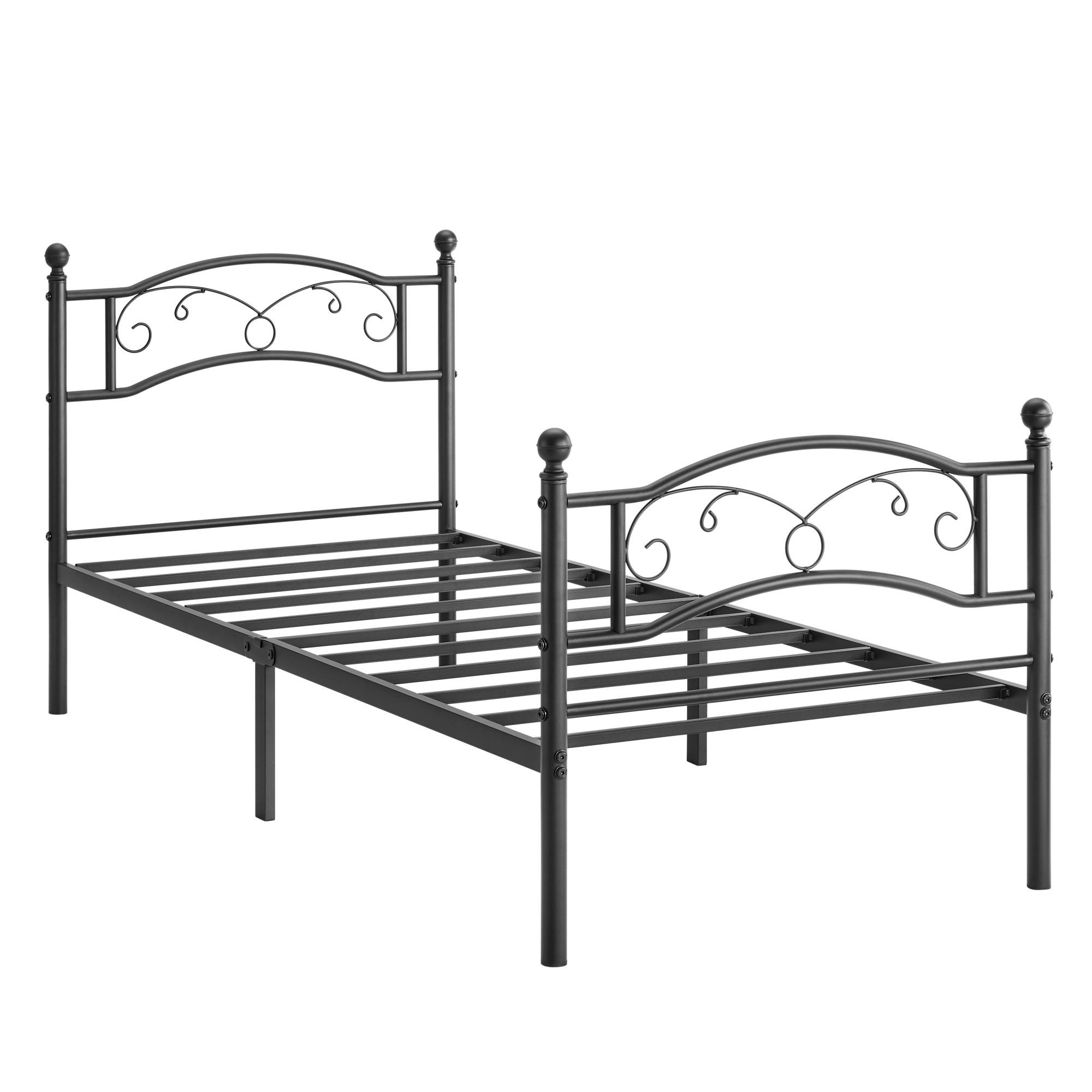 Metallbett, Schwarz lackiert mit Lattenrost, Lf: 90x190 cm - Schwarz, ROMANTIK / LANDHAUS, Metall (90/190cm) - Boxxx