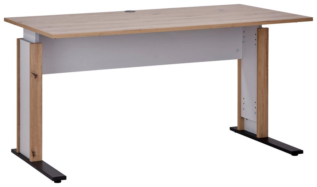 Schreibtisch Mit Kabeldurchlass B:160cm H:71,5-80cm Kontor K8 - Eichefarben/Schwarz, MODERN, Holzwerkstoff/Metall (160/71,5/80cm)