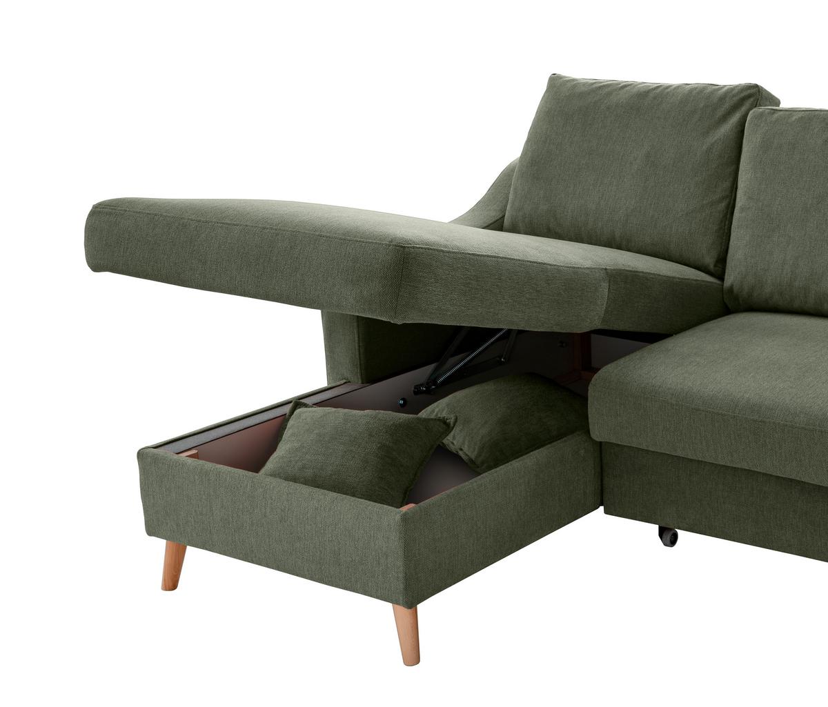 Ecksofa Valentina Dunkelgrün S: 150x228 Cm - Dunkelgrün/Naturfarben, MODERN, Textil (150/228cm) - Livetastic