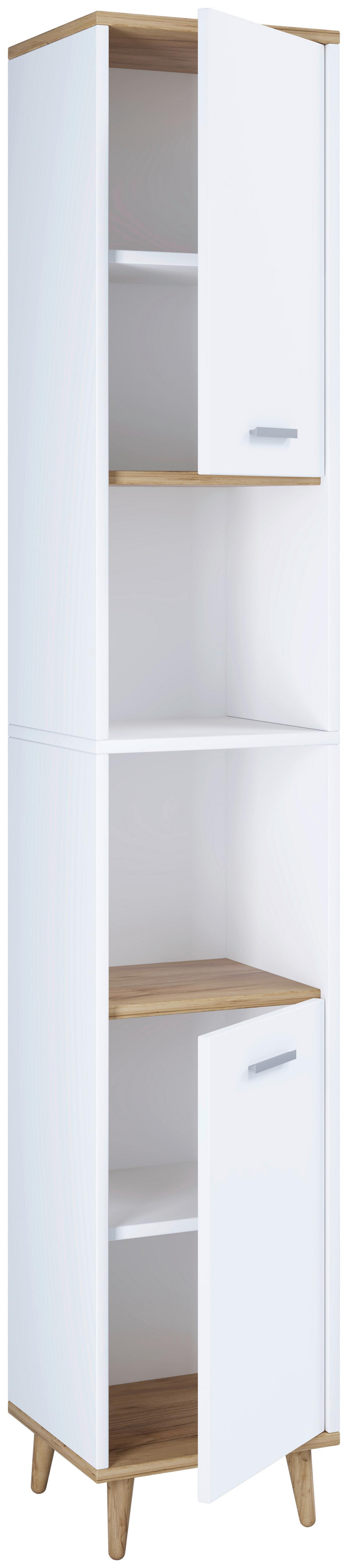 Bademöbel-Set 4-Tlg. Landos B: 144 cm Weiß/Eiche Dekor - Honigeiche/Weiß, MODERN, Holzwerkstoff (124cm) - MID.YOU
