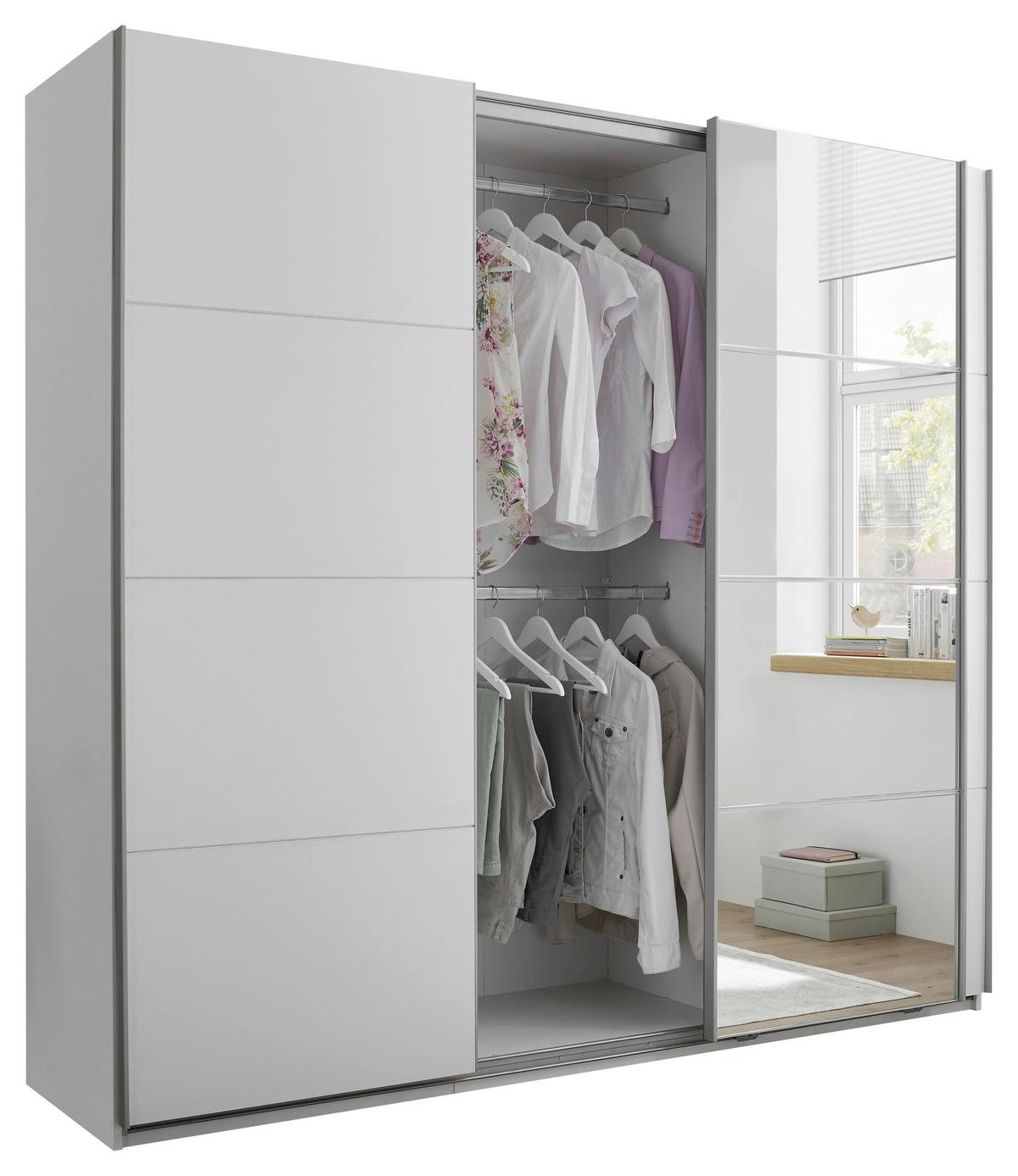 Schwebetürenschrank 3-Trg. inkl. Zubehör, Weiß - Weiß, KONVENTIONELL, Glas/Holzwerkstoff (215/204/60cm)