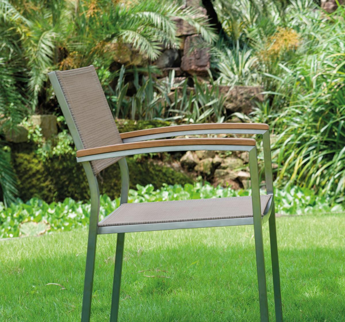 Gartengarnitur 5-tlg. Skye Metall/textil - Platinfarben/Braun, Basics, Holzwerkstoff/Textil (150/75/90cm) - Gardenson